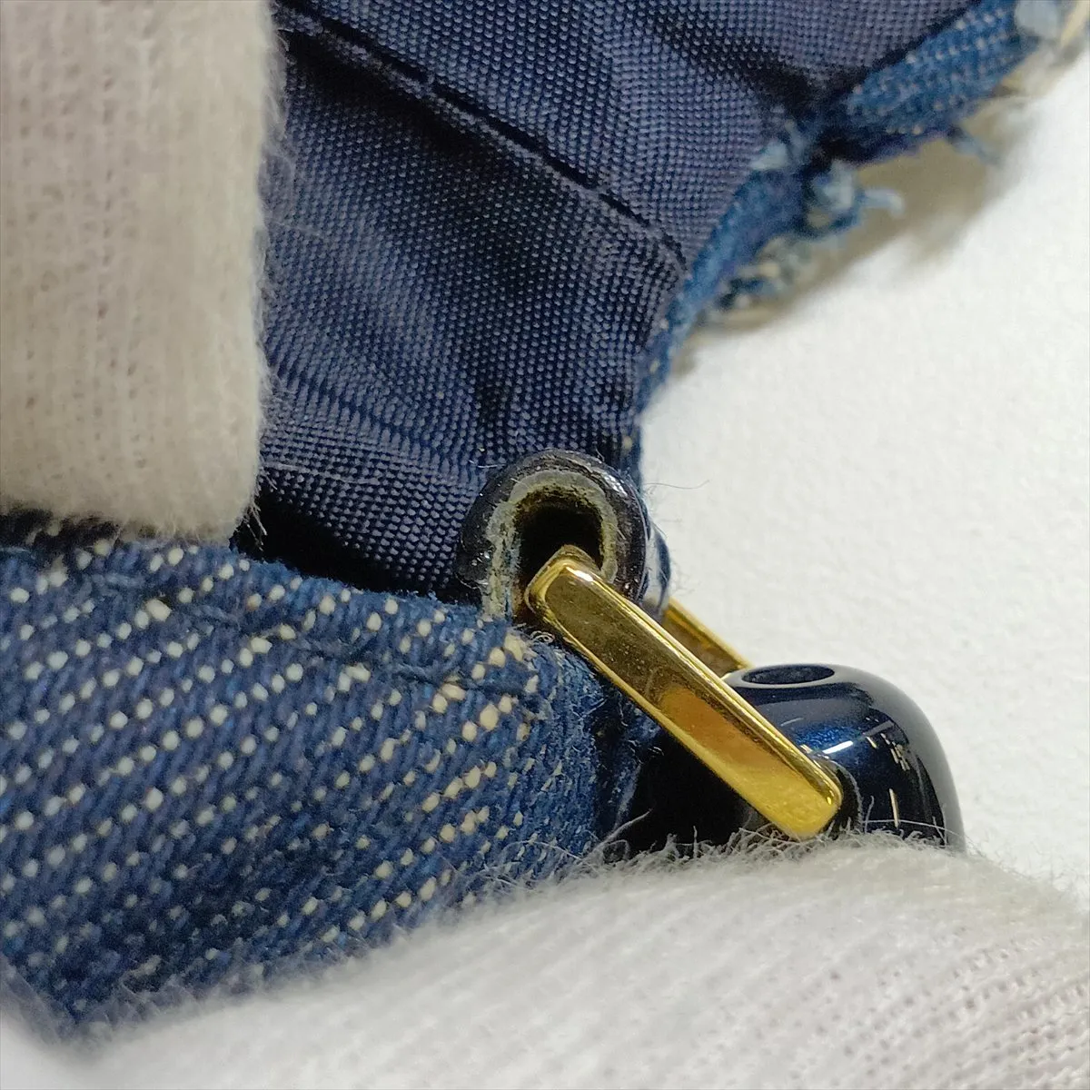Maris Pearl Denim x Leather Shoulder Bag, Blue — view 9