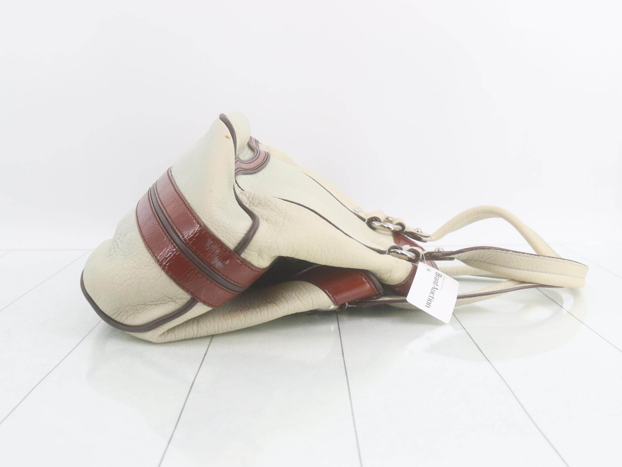 Leather tote bag, ivory x brown — view 3