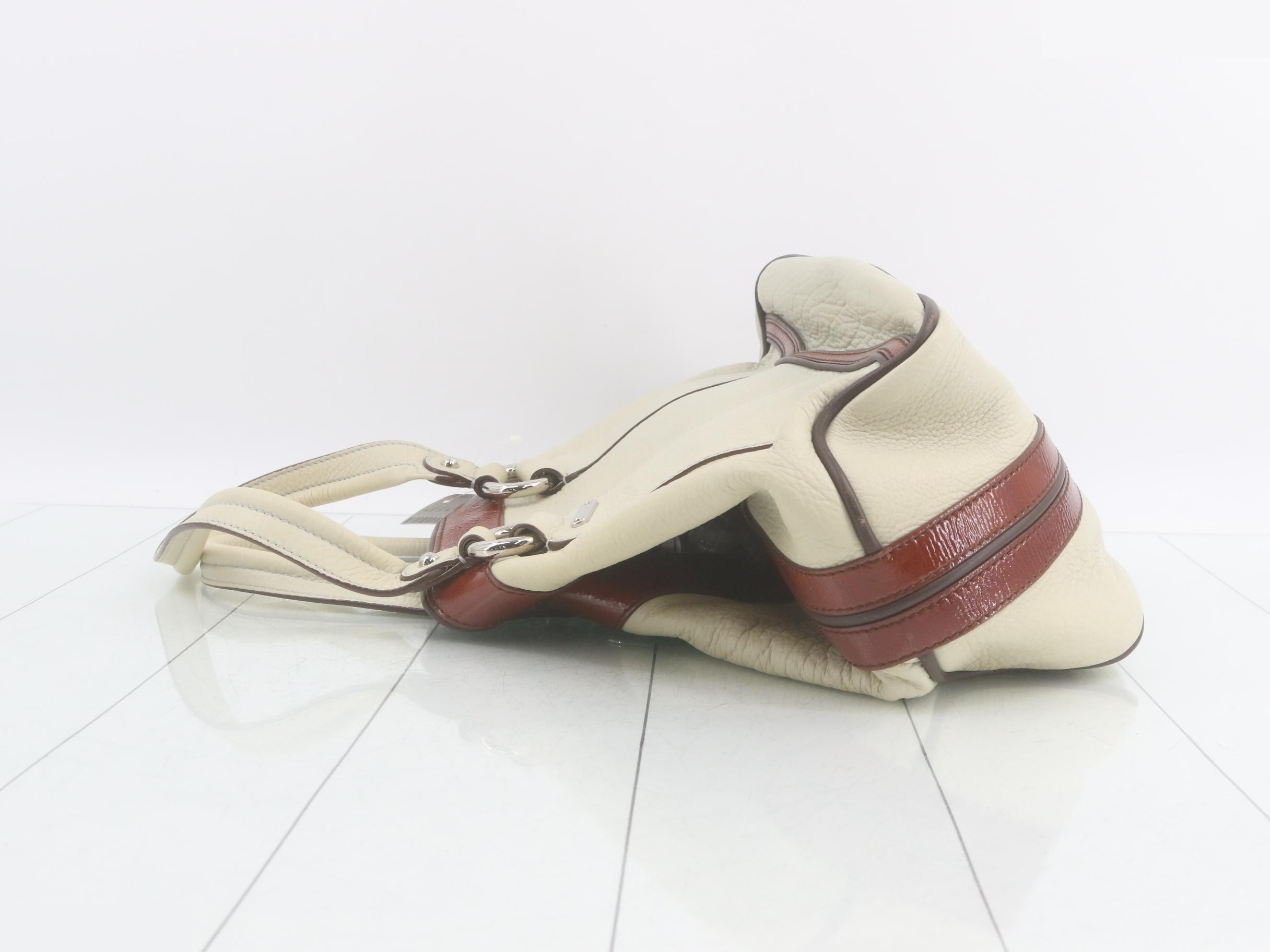 Leather tote bag, ivory x brown — view 4