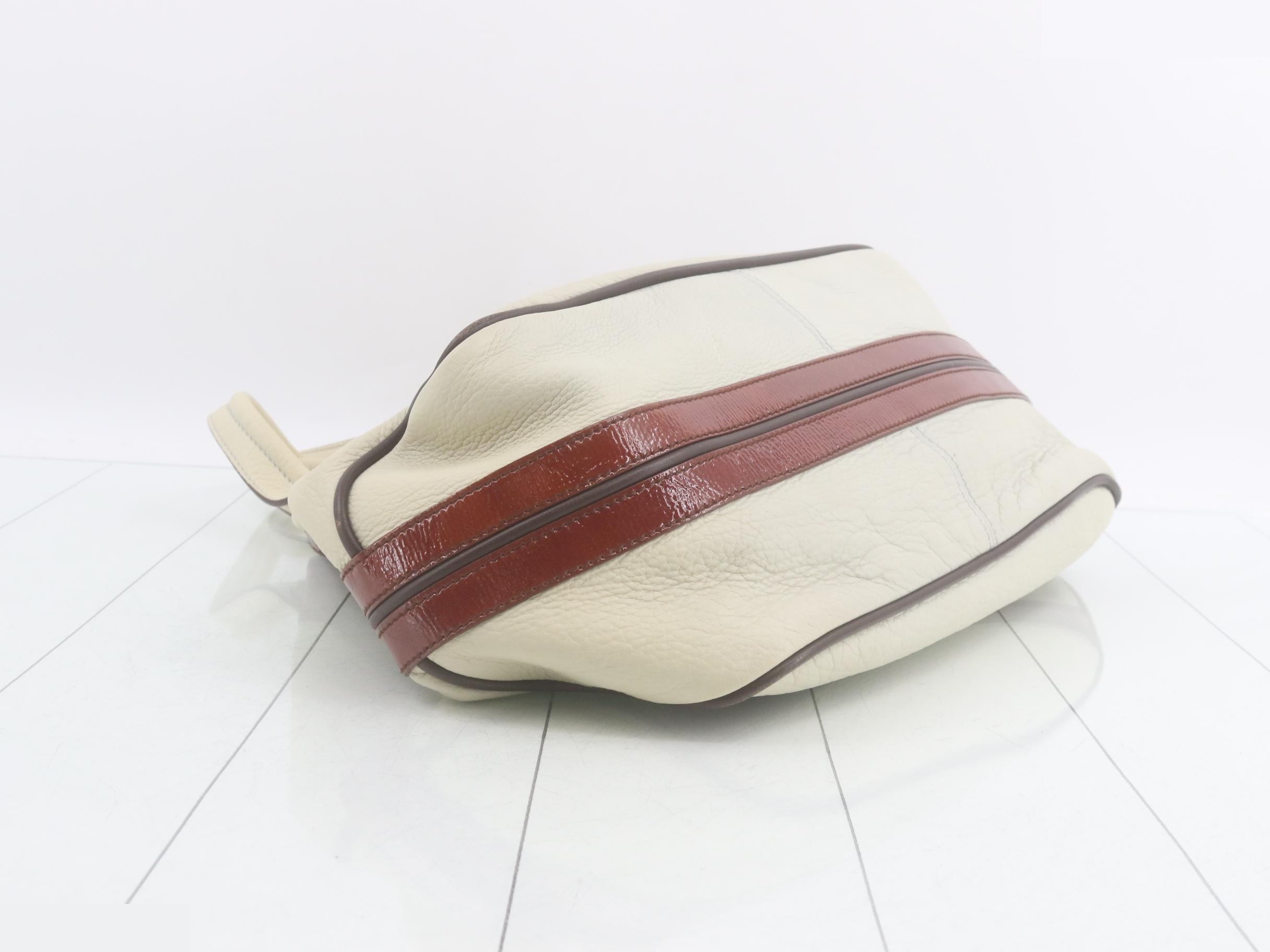 Leather tote bag, ivory x brown — view 5