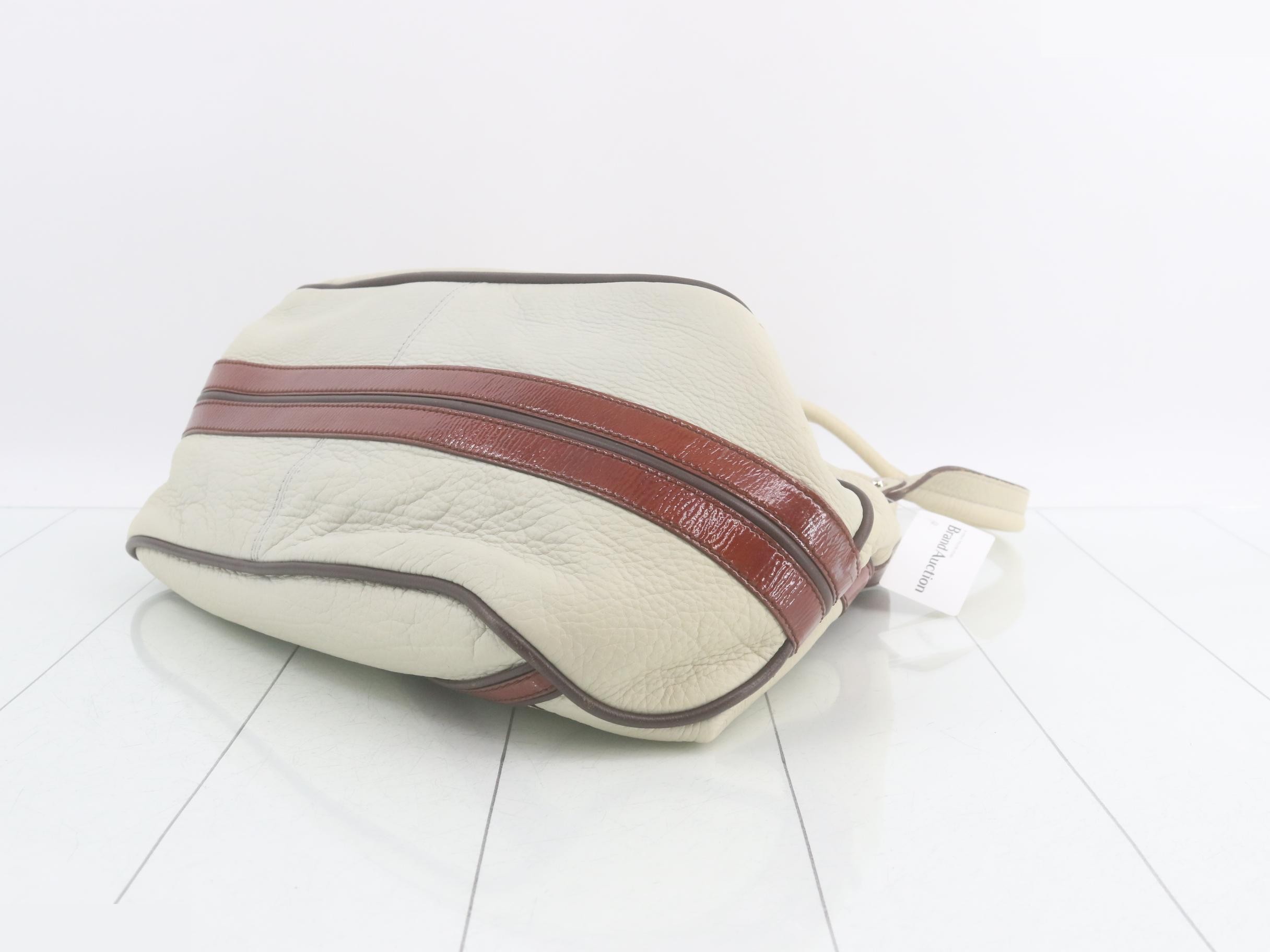 Leather tote bag, ivory x brown — view 6