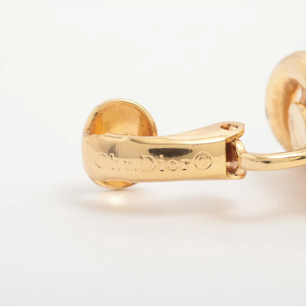 earrings (for both ears), gold-plated with rhinestones. Shows signs of wear, including — view 5