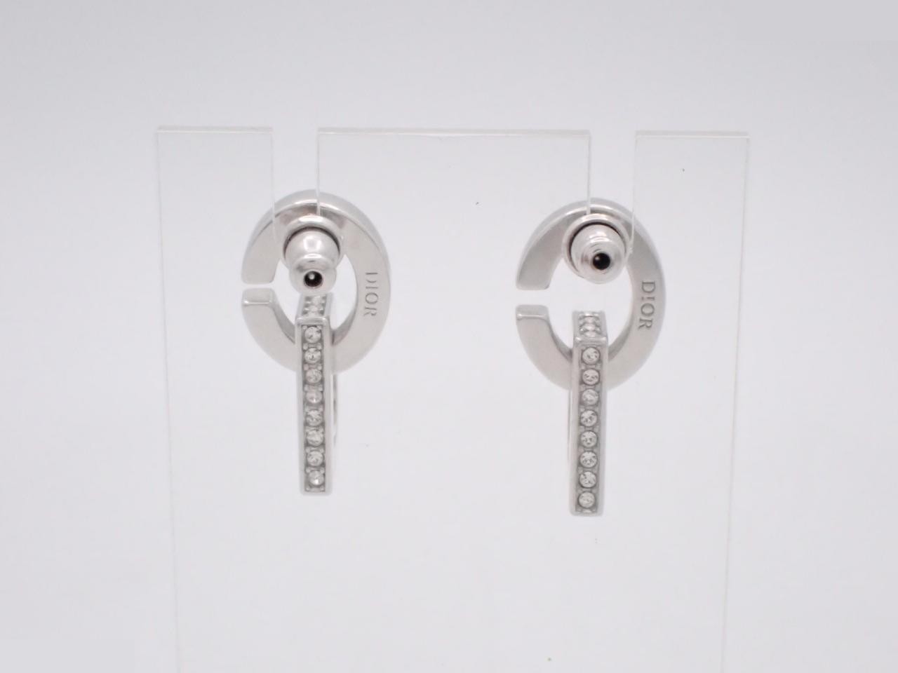 CD logo rhinestone swing earrings — view 2