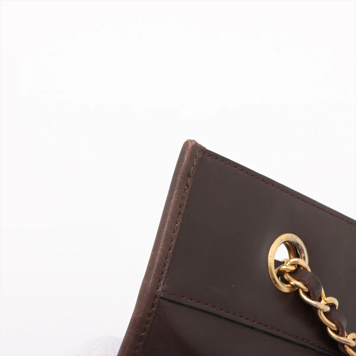 Cocomark leather chain tote bag brown gold hardware — view 11