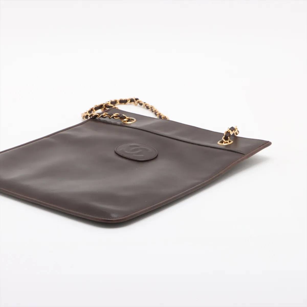 Cocomark leather chain tote bag brown gold hardware — view 3