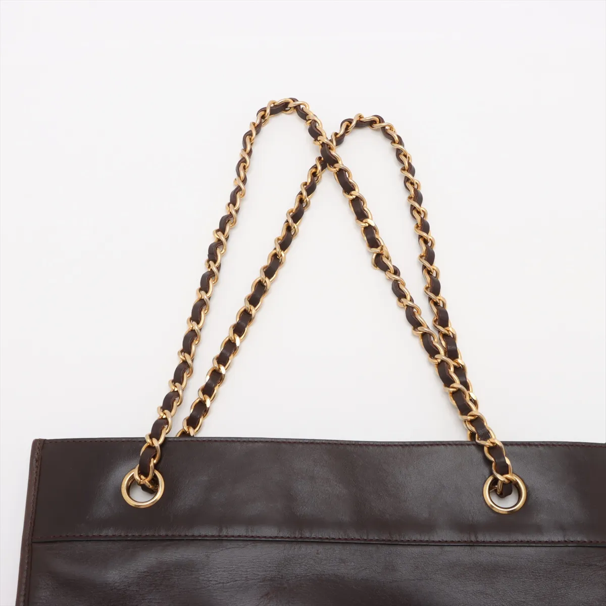 Cocomark leather chain tote bag brown gold hardware — view 6