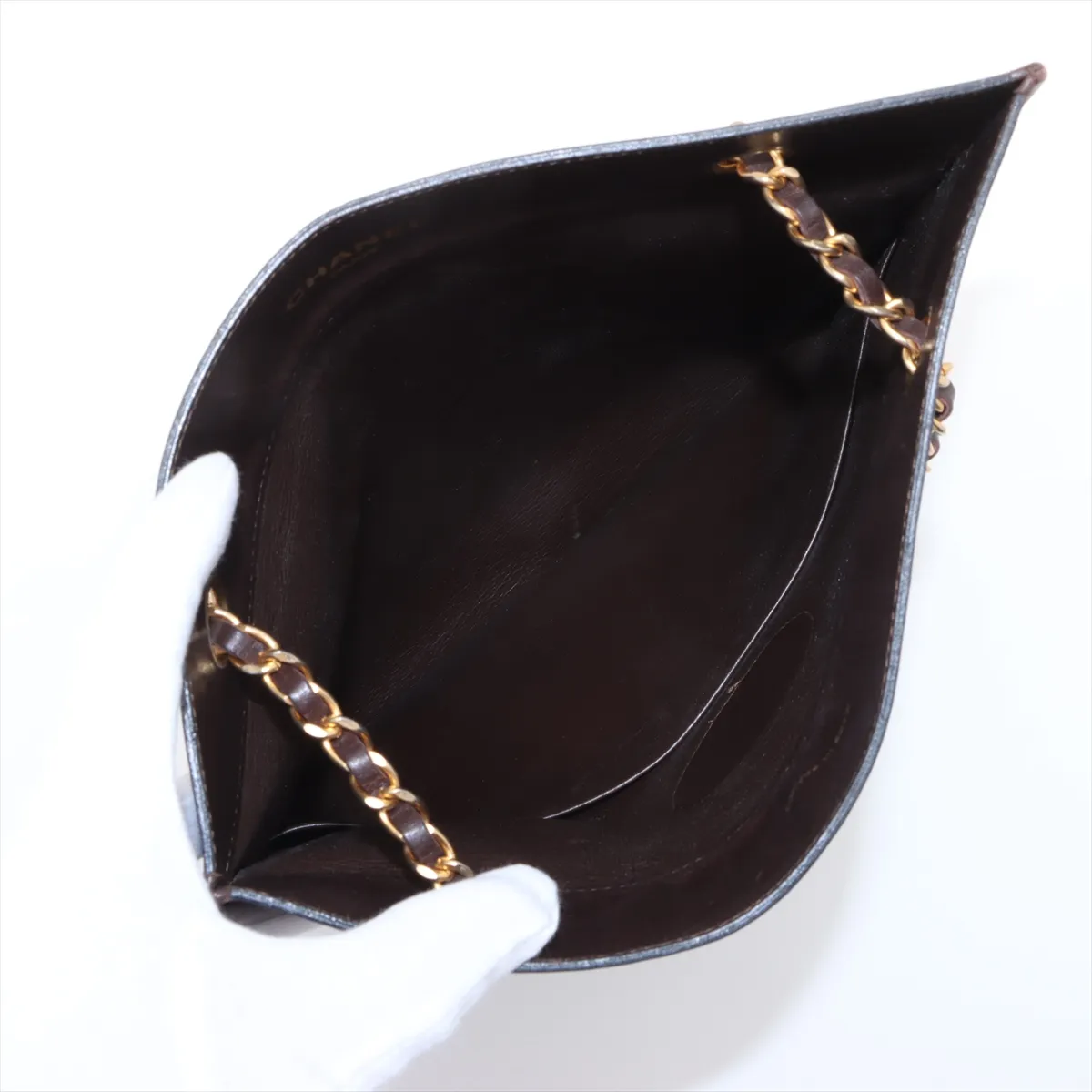Cocomark leather chain tote bag brown gold hardware — view 8