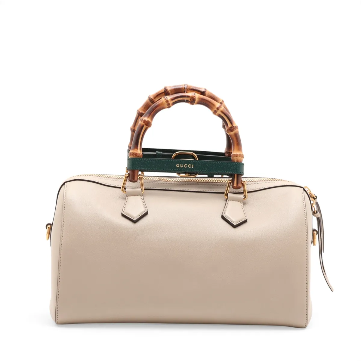 Bamboo Leather 2-Way Handbag, Beige, 655663 — view 2
