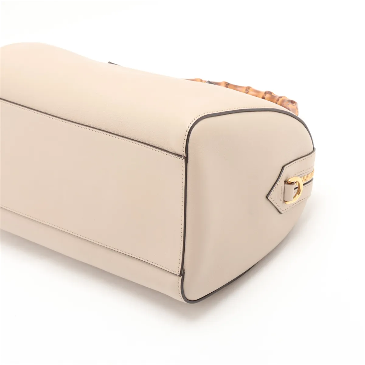 Bamboo Leather 2-Way Handbag, Beige, 655663 — view 3