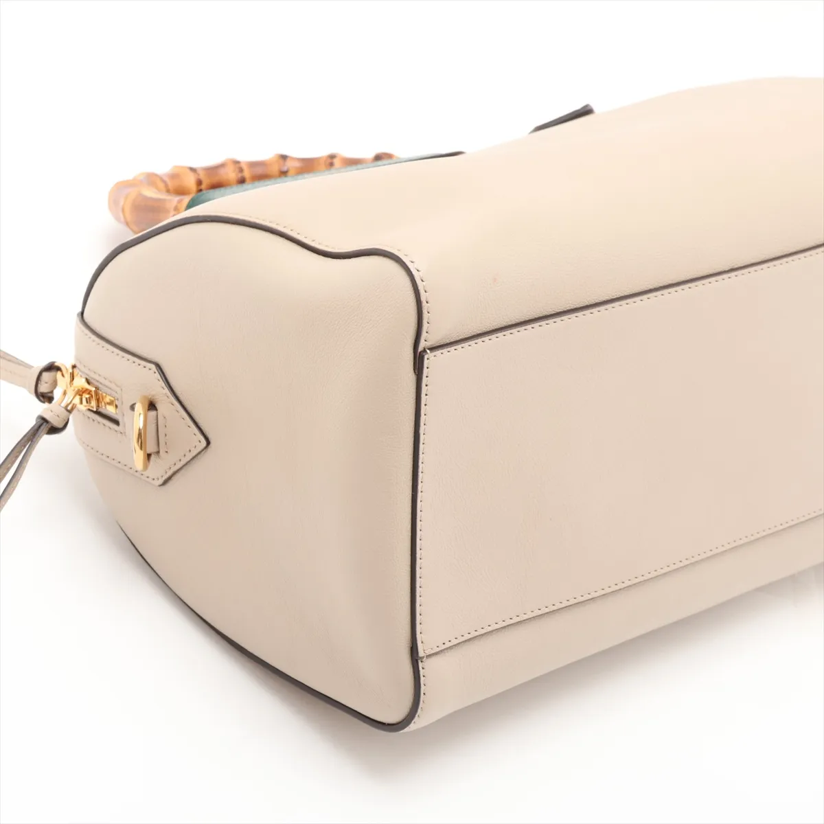 Bamboo Leather 2-Way Handbag, Beige, 655663 — view 4