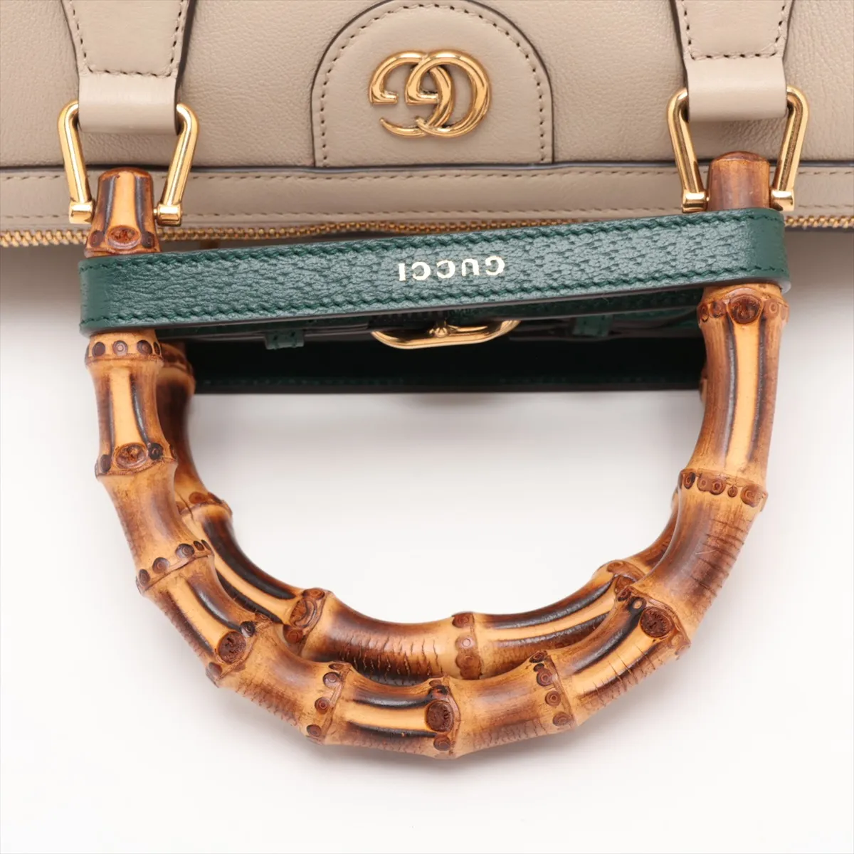 Bamboo Leather 2-Way Handbag, Beige, 655663 — view 5