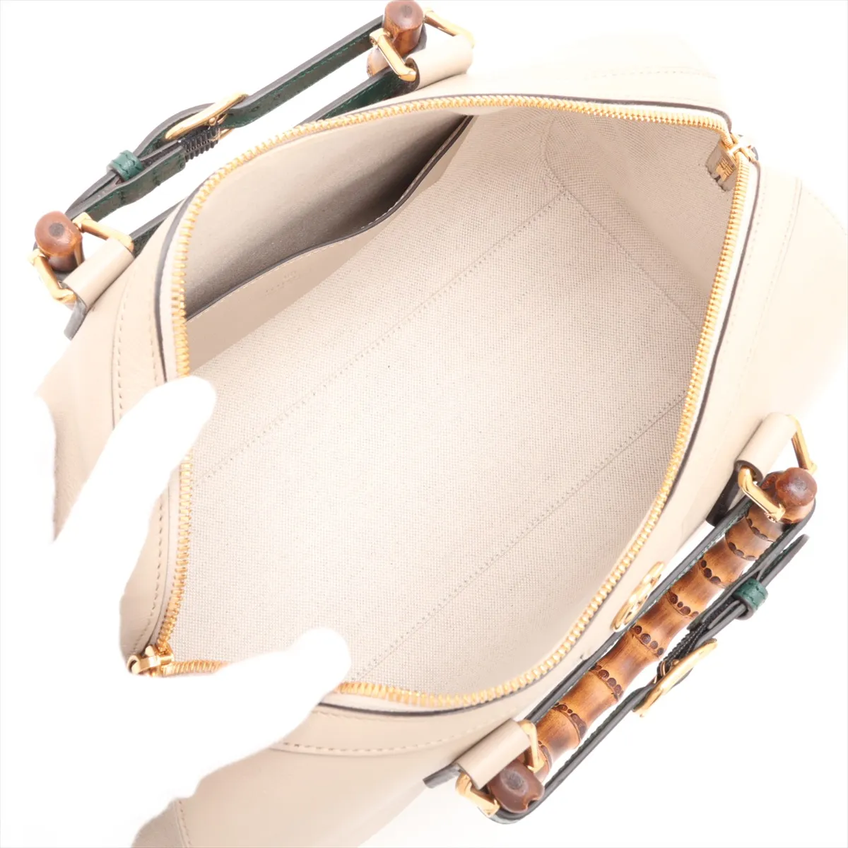 Bamboo Leather 2-Way Handbag, Beige, 655663 — view 8