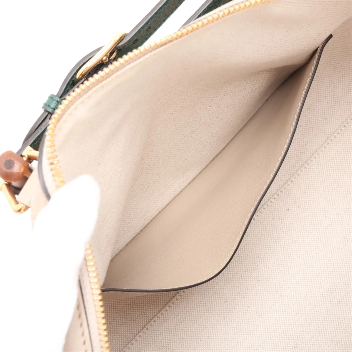 Bamboo Leather 2-Way Handbag, Beige, 655663 — view 9