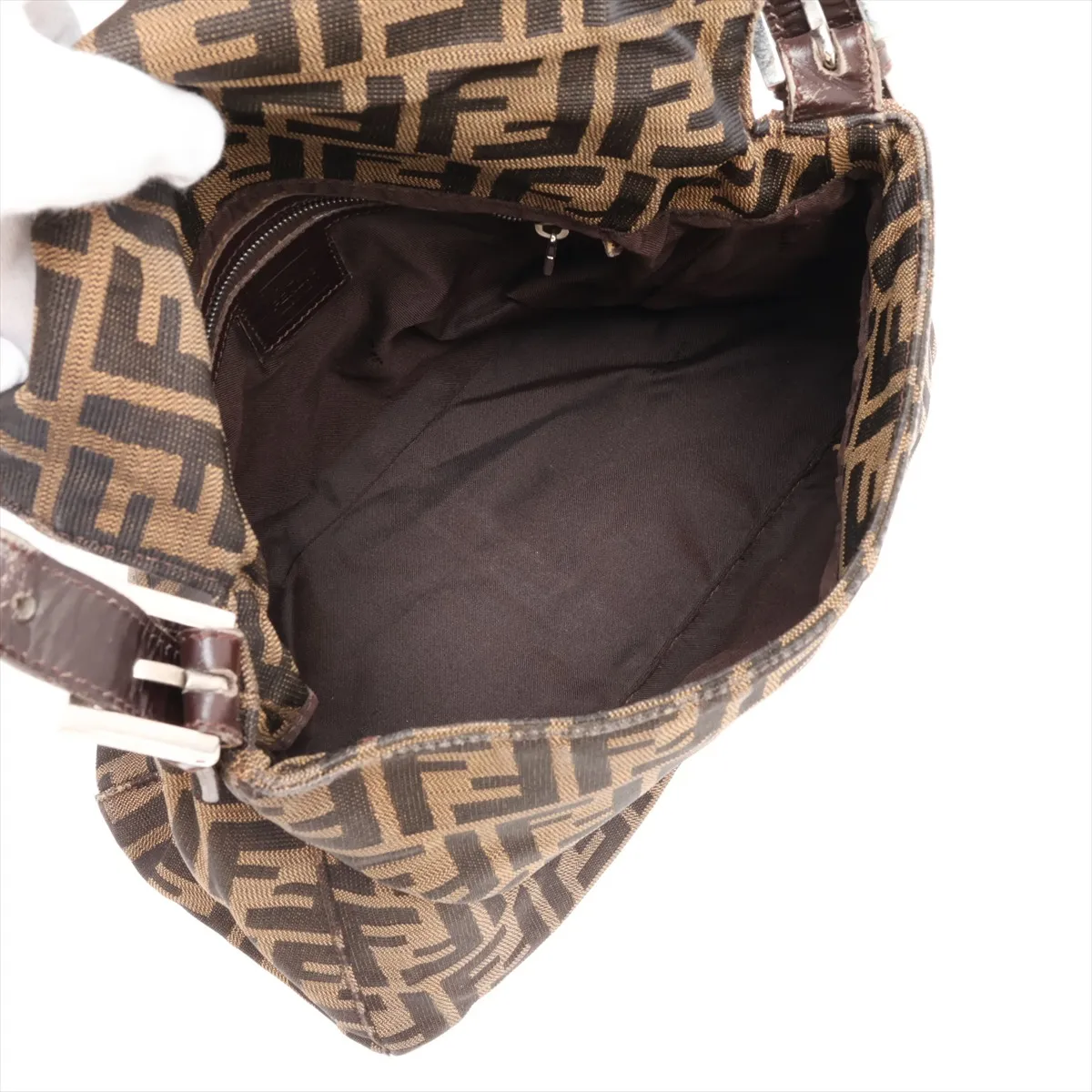 Zucca Mamma Bucket Canvas x Leather Shoulder Bag, Brown — view 7
