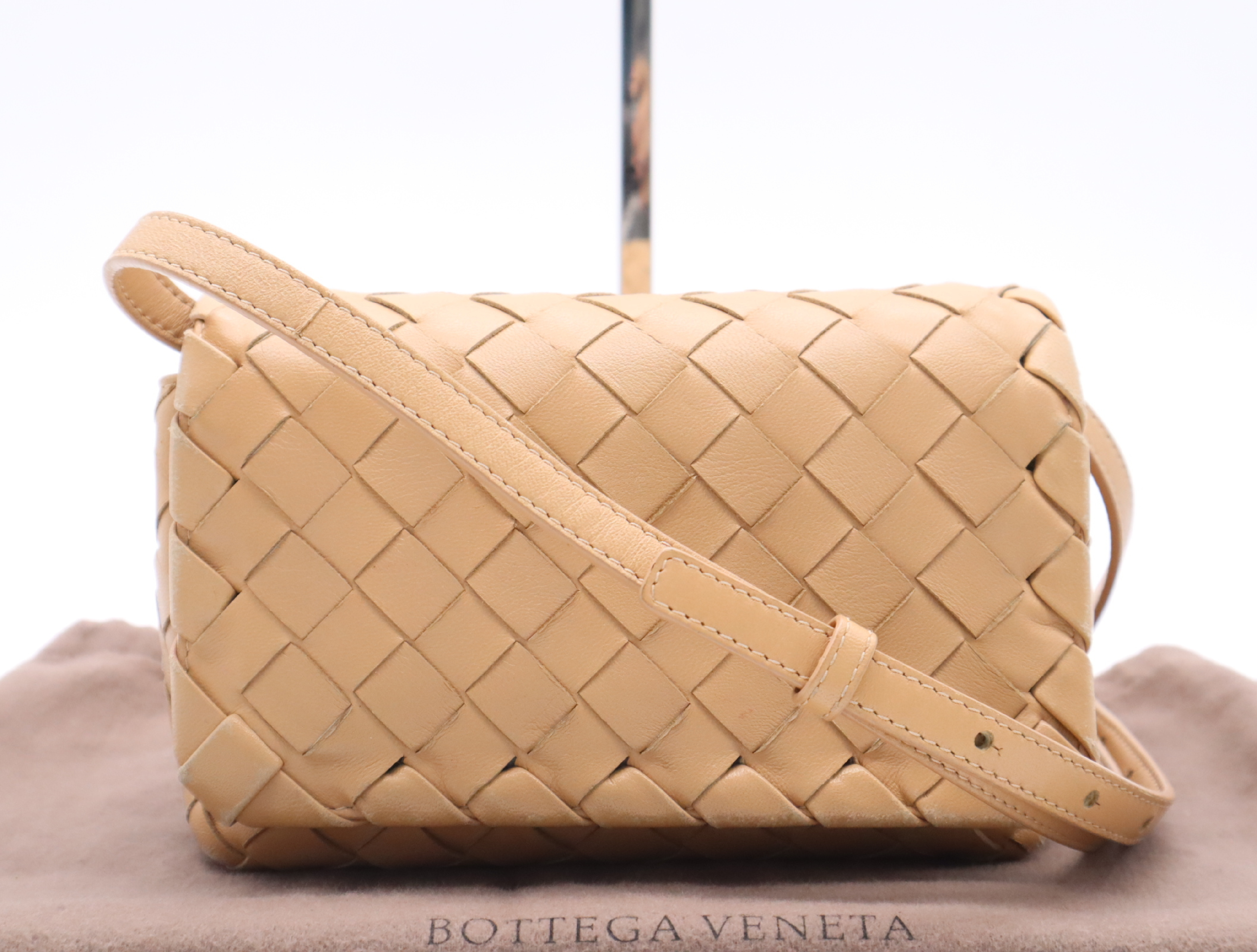 609412 Leather Intrecciato Shoulder Bag, Beige, with Dust Bag