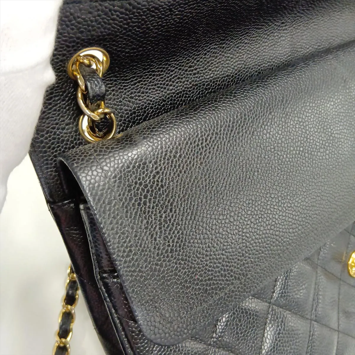 Large Matelassé 30 Caviar Skin Double Flap Double Chain Bag, Black with Gold Hardware, 19643429, Serial Number 19-series, A58600 — view 14
