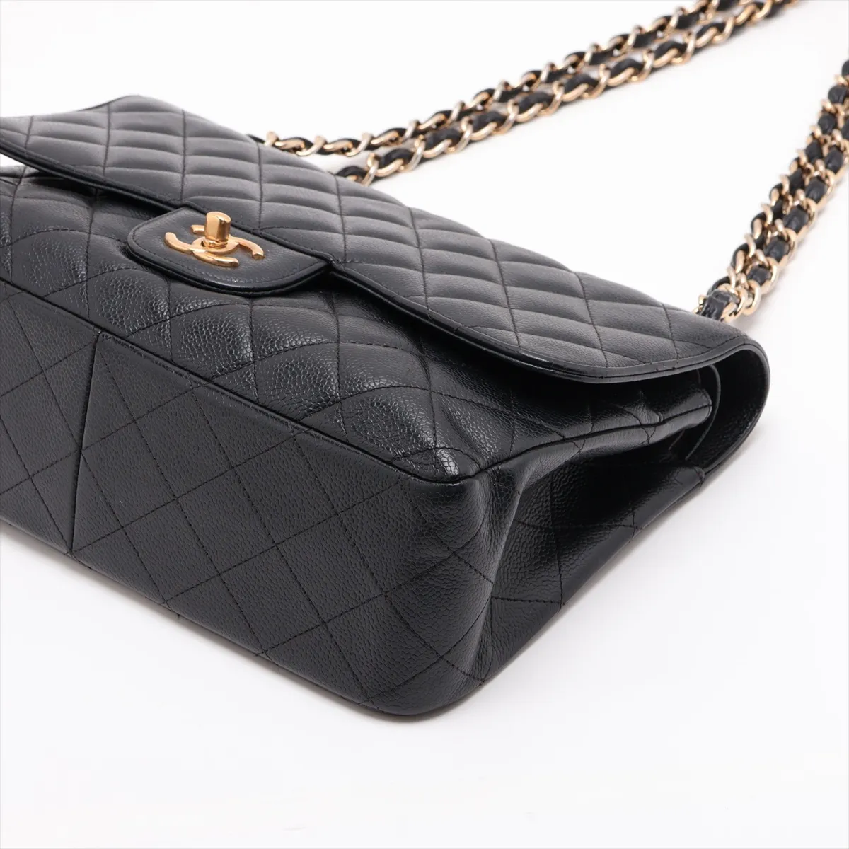 Large Matelassé 30 Caviar Skin Double Flap Double Chain Bag, Black with Gold Hardware, 19643429, Serial Number 19-series, A58600 — view 3