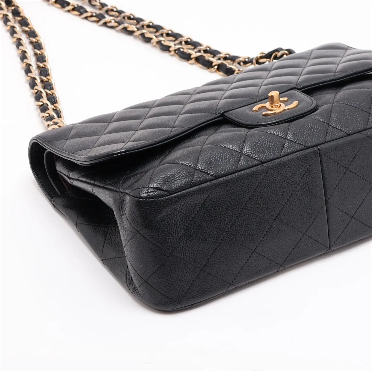 Large Matelassé 30 Caviar Skin Double Flap Double Chain Bag, Black with Gold Hardware, 19643429, Serial Number 19-series, A58600 — view 4