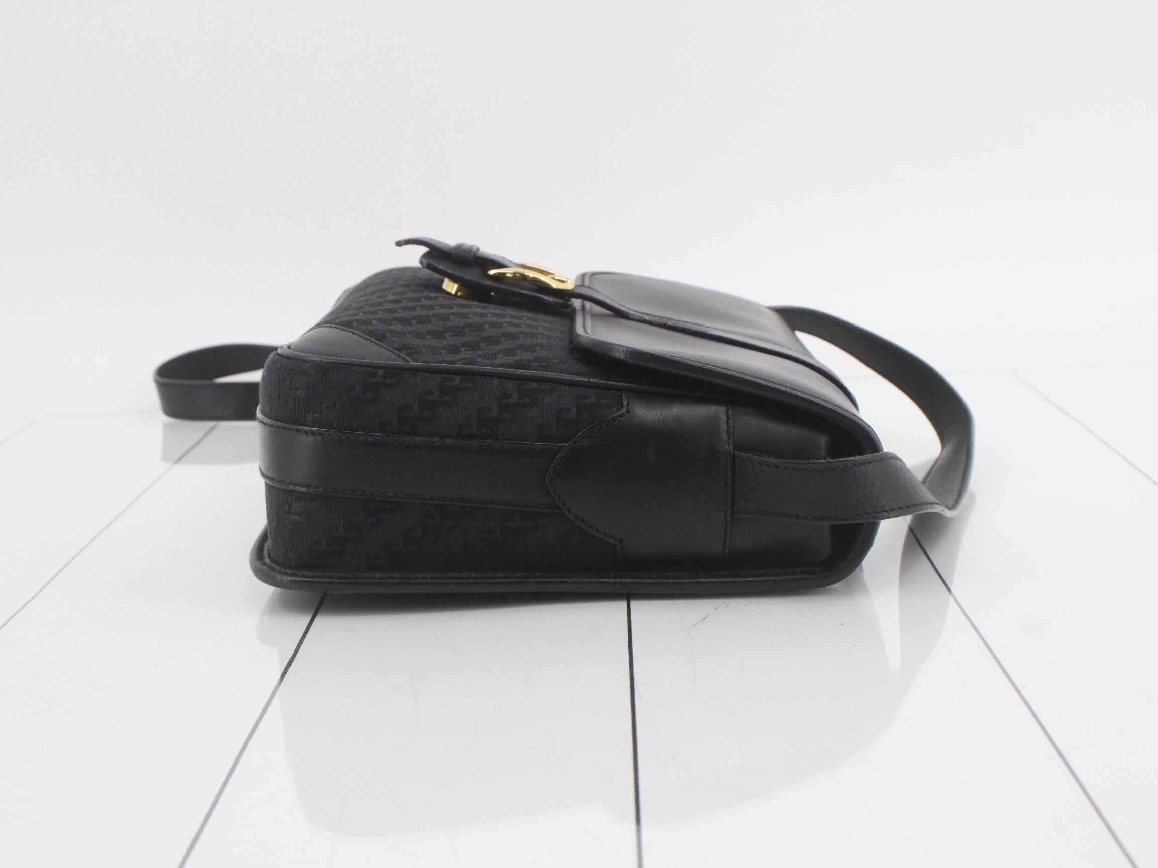 Canvas/Leather GG Pattern Shoulder Bag, Black — view 3