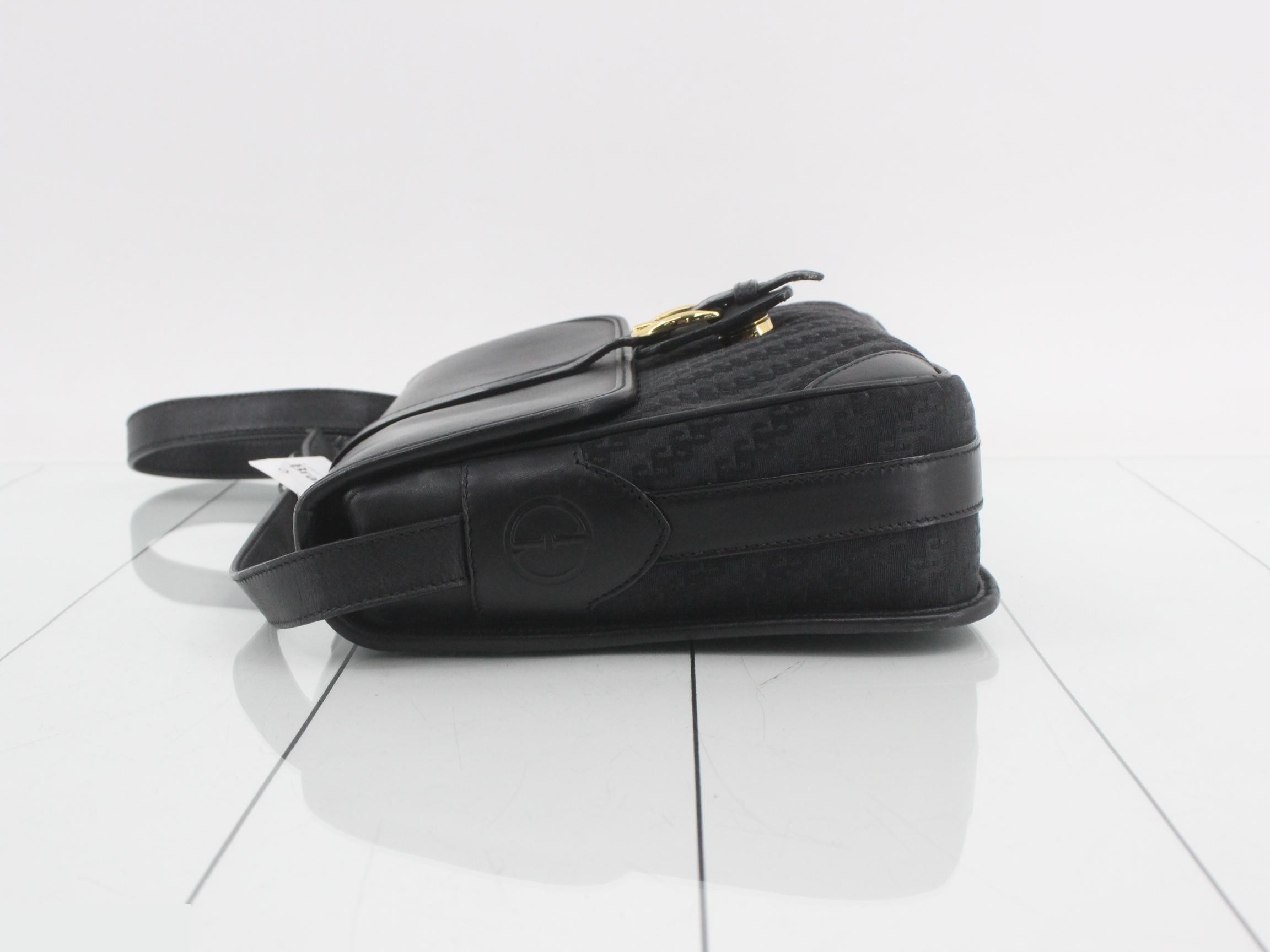 Canvas/Leather GG Pattern Shoulder Bag, Black — view 4