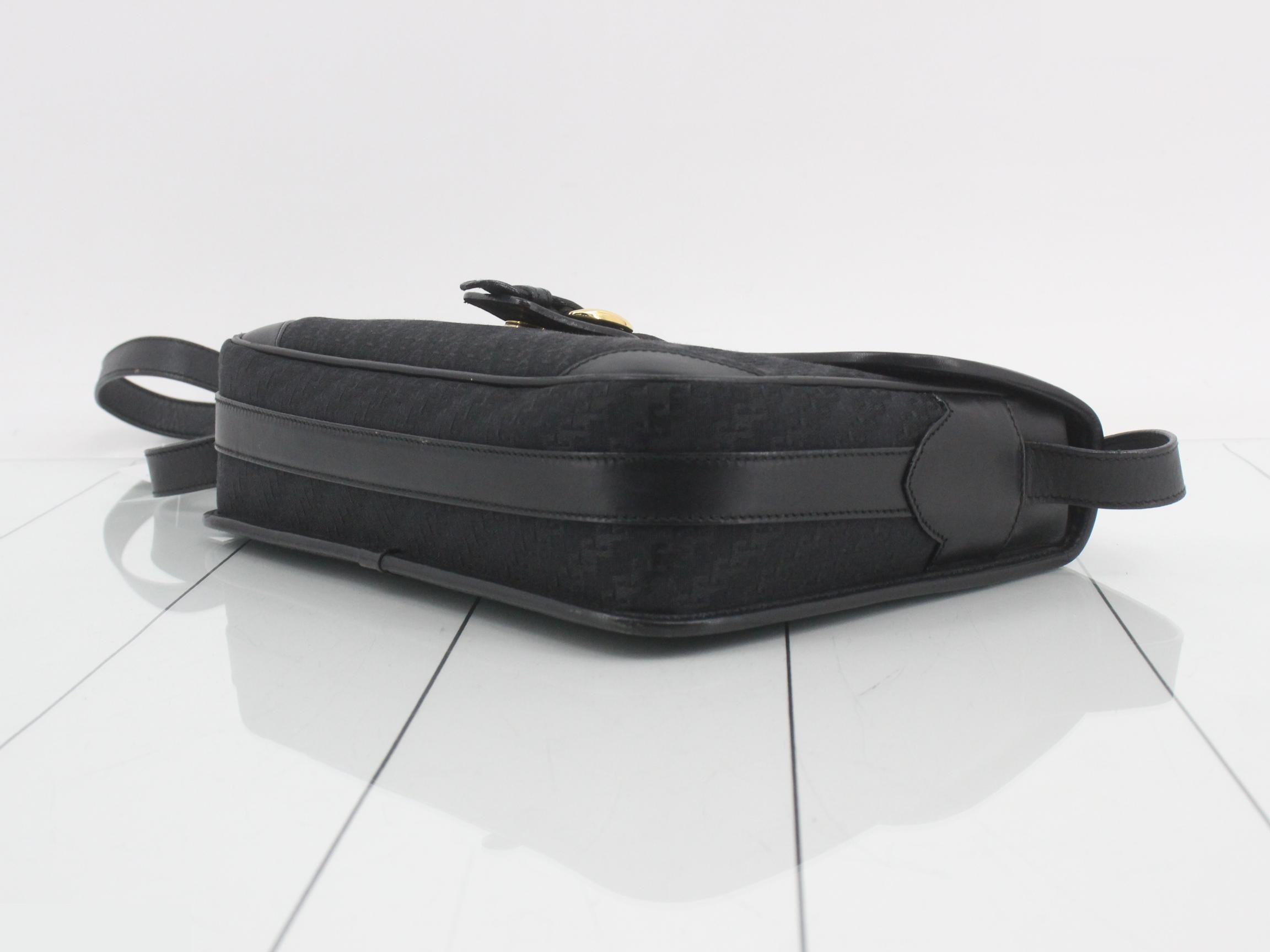 Canvas/Leather GG Pattern Shoulder Bag, Black — view 6