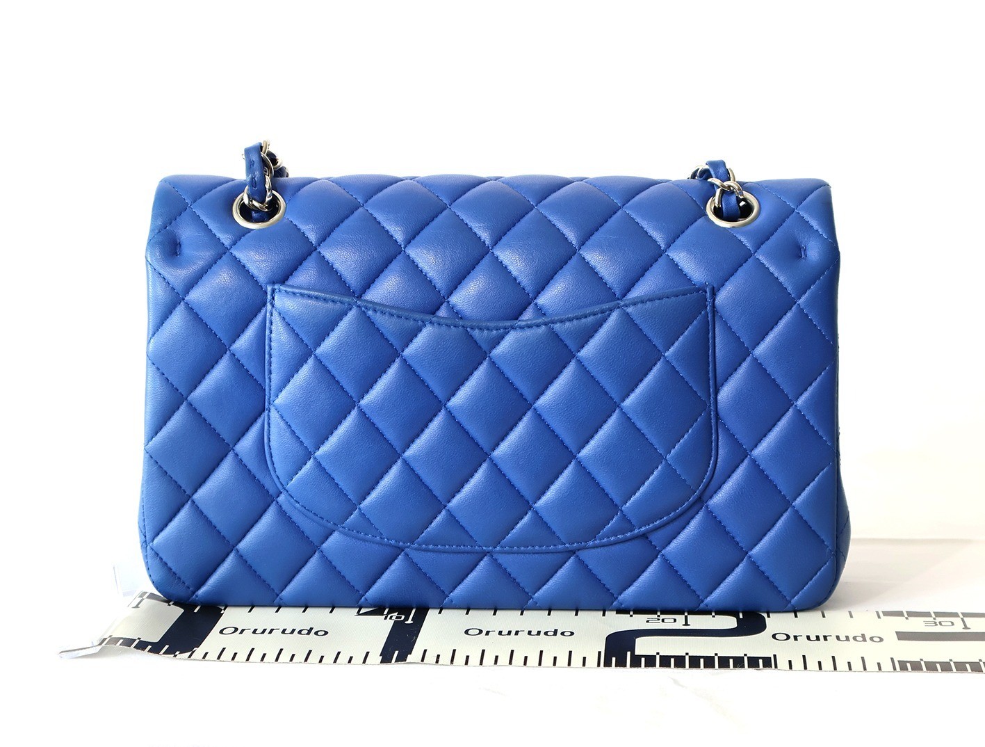 Matelassé 25 Lambskin Double Flap Double Chain Shoulder Bag, Blue — view 2