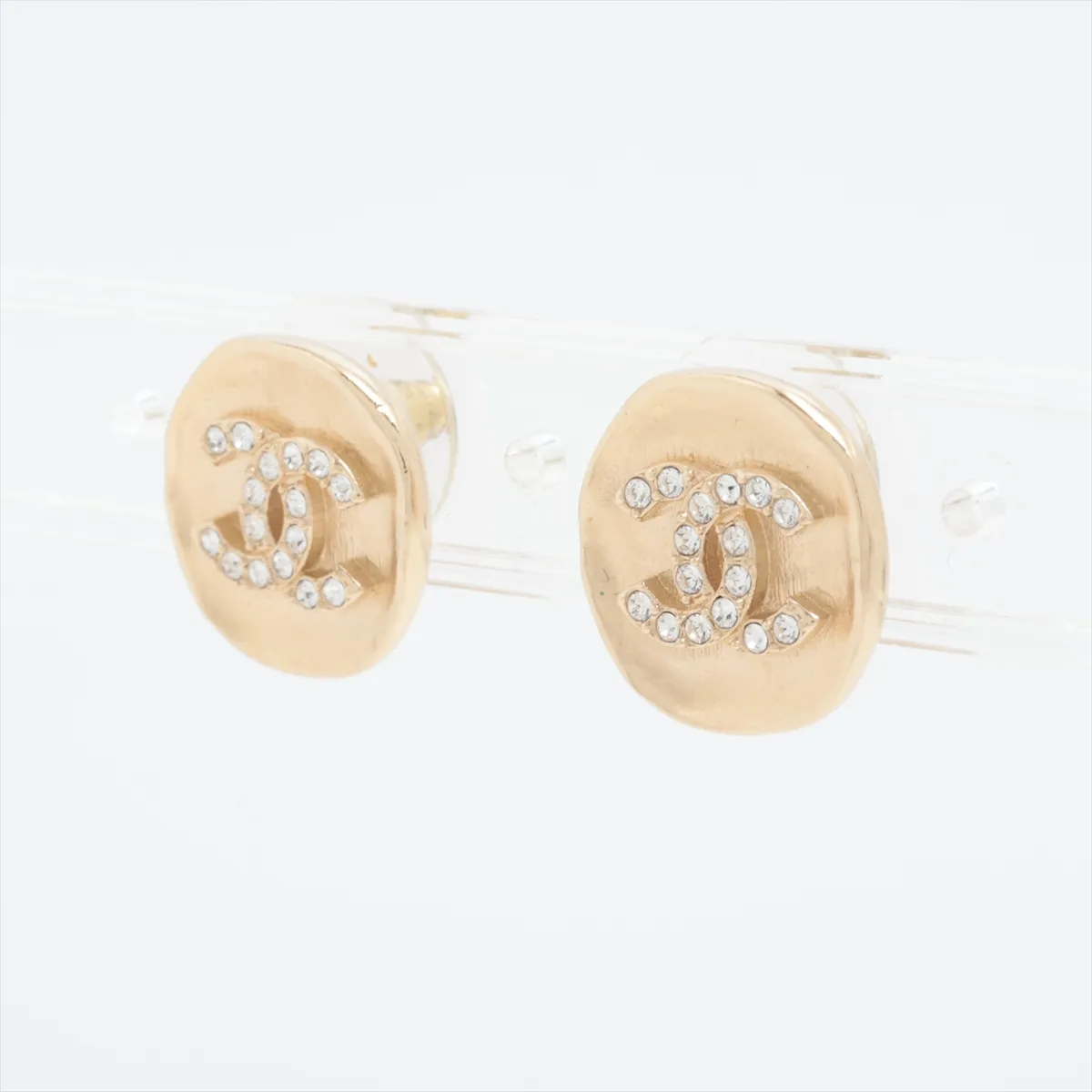 Coco Mark F21K Earrings (Pair) GP x Rhinestone Gold. Shows signs of wear: — view 3