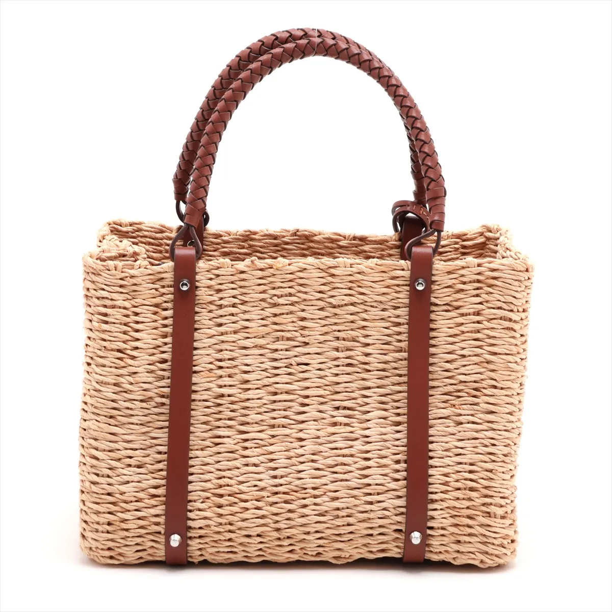 raffia and leather handbag, beige and brown. — view 2
