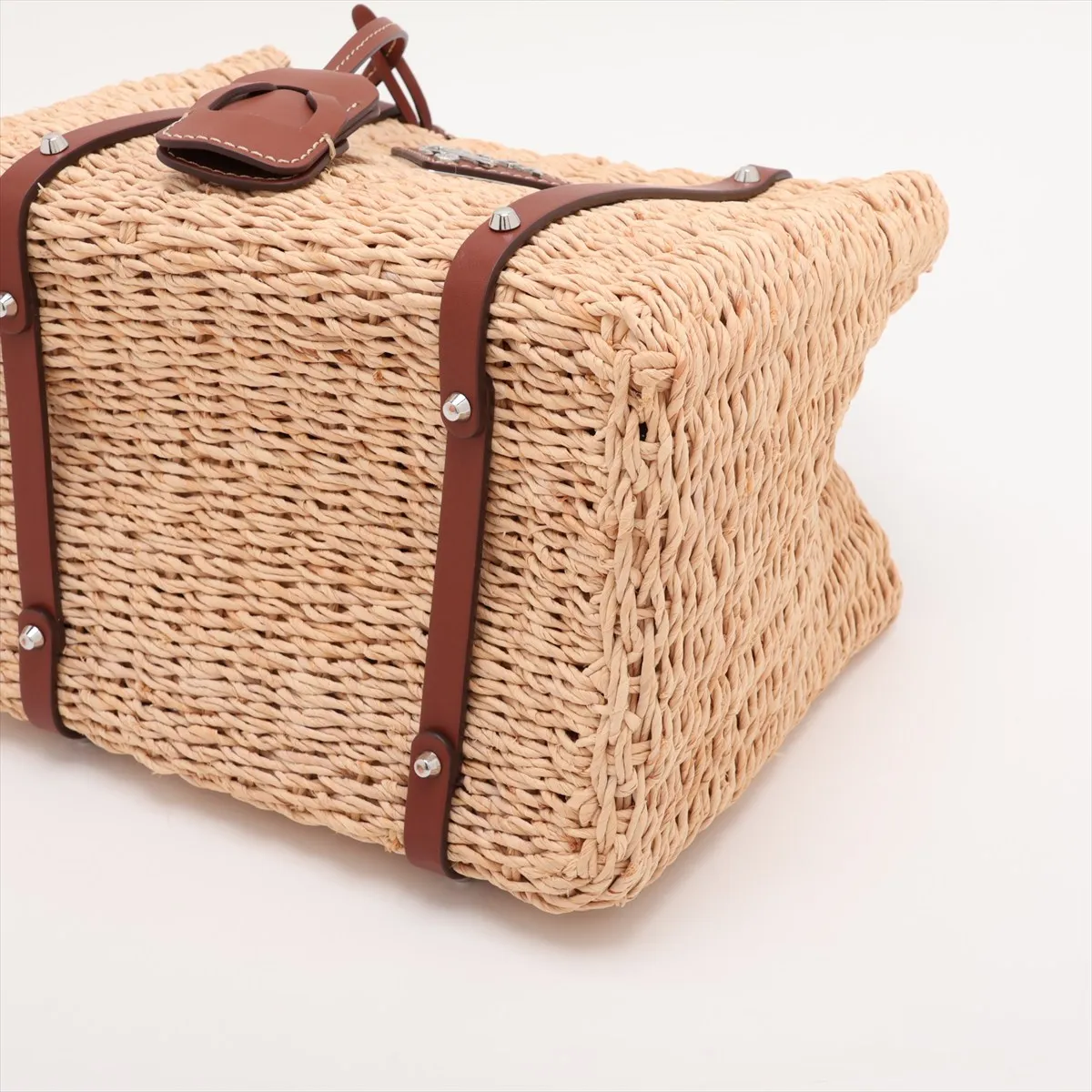 raffia and leather handbag, beige and brown. — view 3