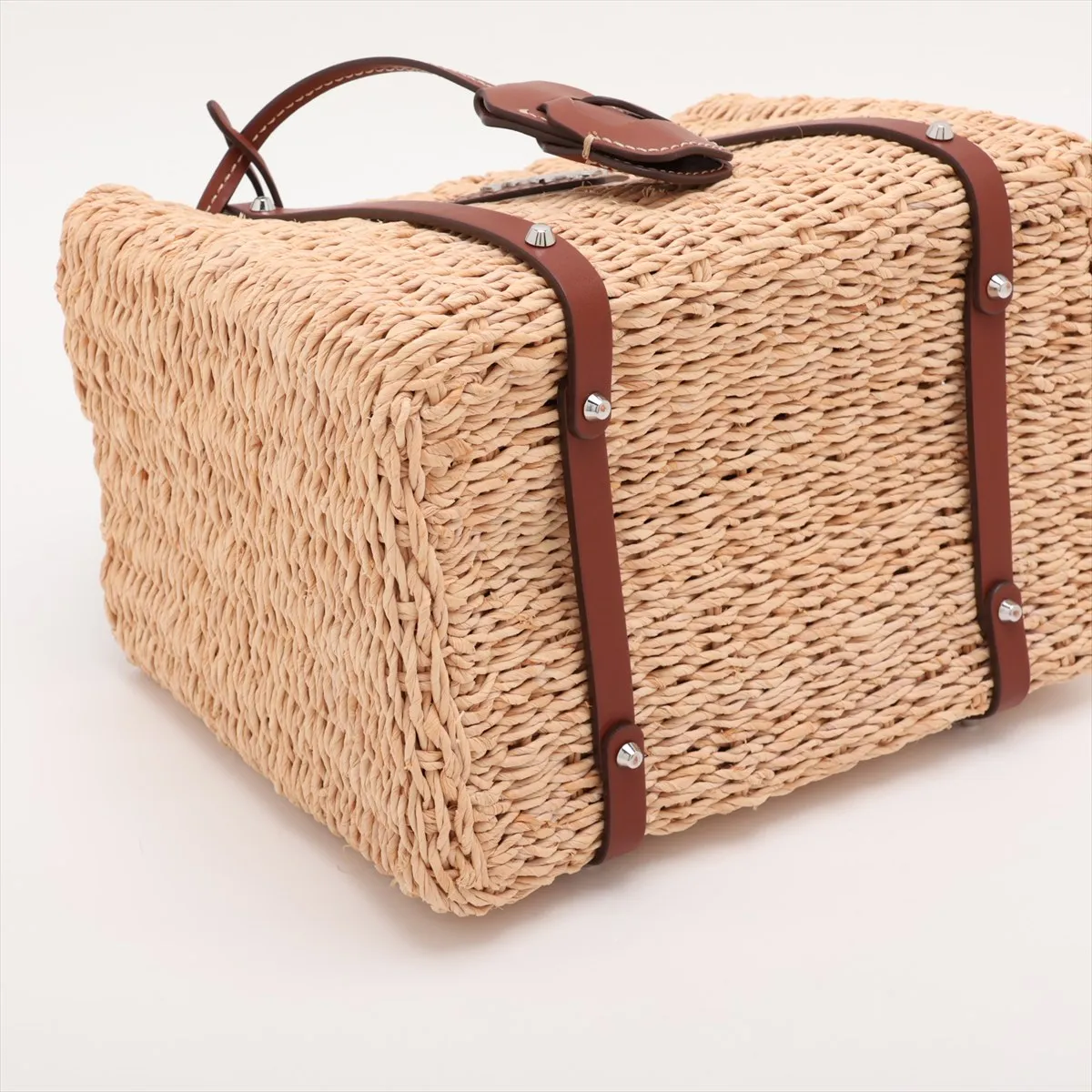 raffia and leather handbag, beige and brown. — view 4
