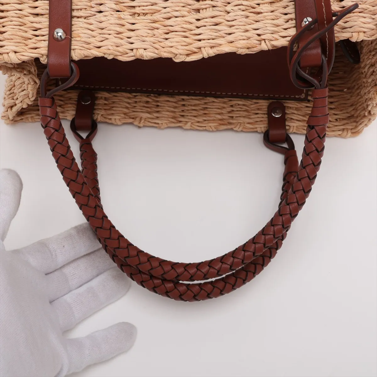 raffia and leather handbag, beige and brown. — view 5