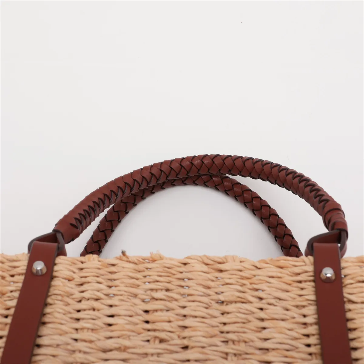 raffia and leather handbag, beige and brown. — view 6