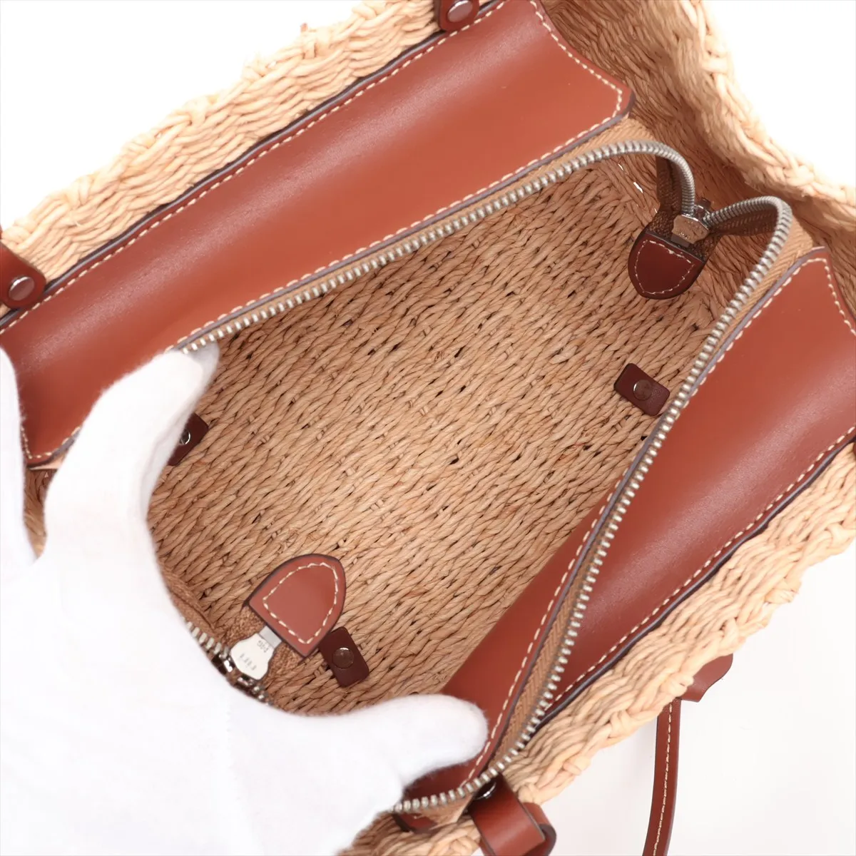 raffia and leather handbag, beige and brown. — view 7