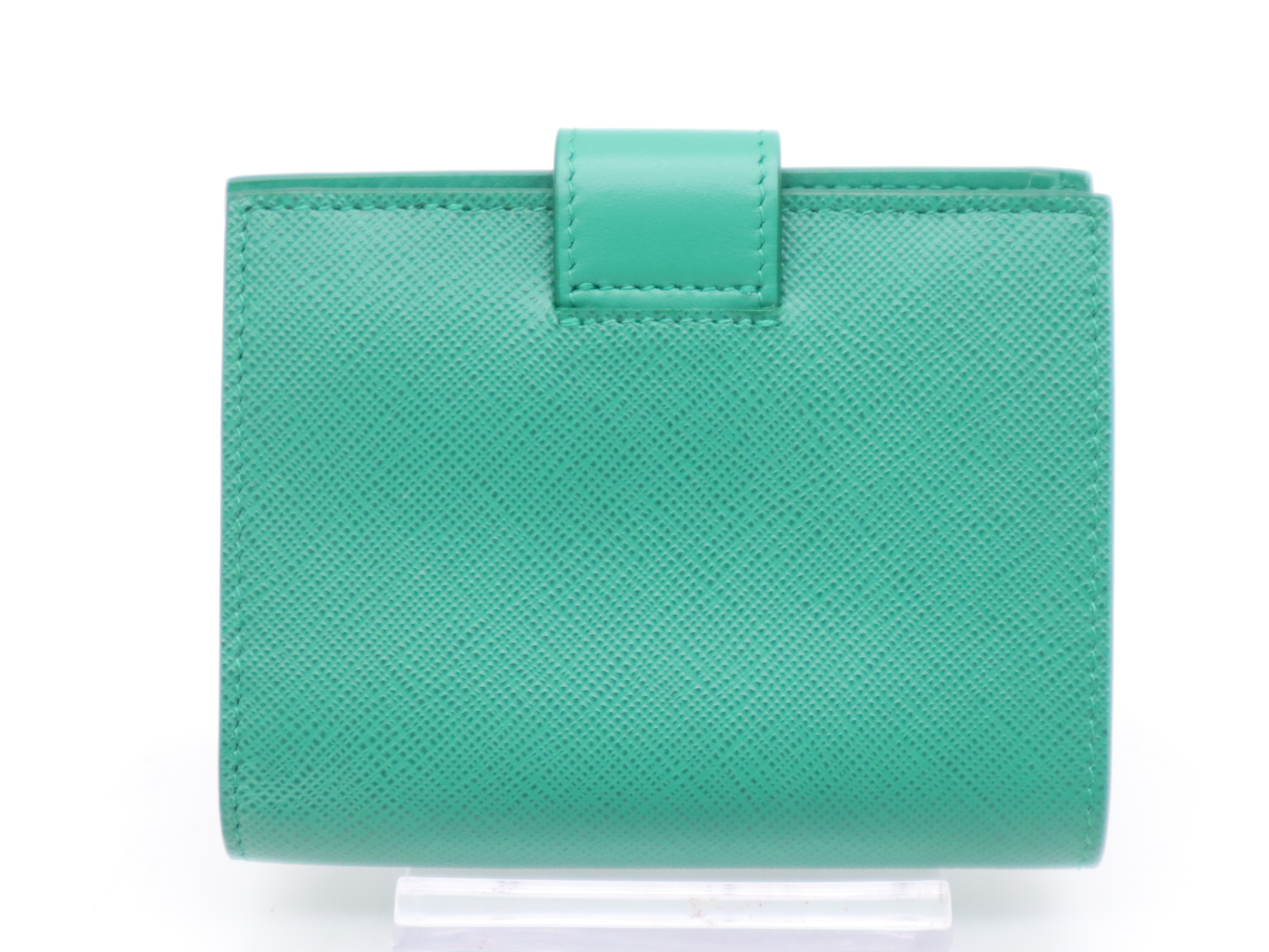 Leather Logo Plate Bi-fold Wallet, Green, Gold Hardware, with Box — view 2