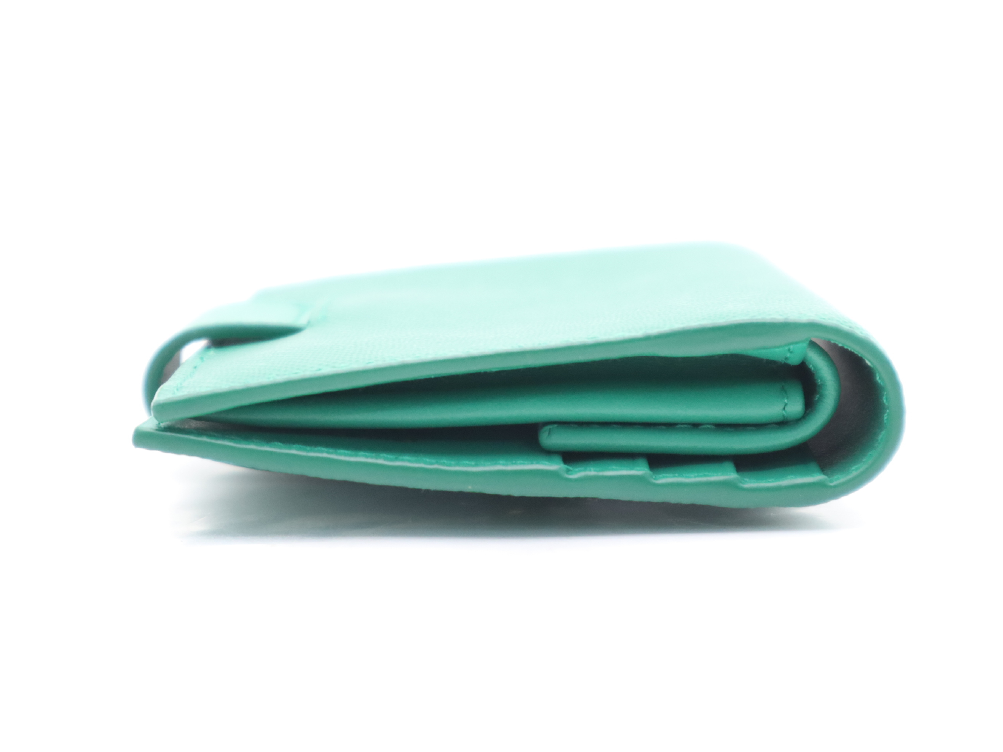 Leather Logo Plate Bi-fold Wallet, Green, Gold Hardware, with Box — view 3