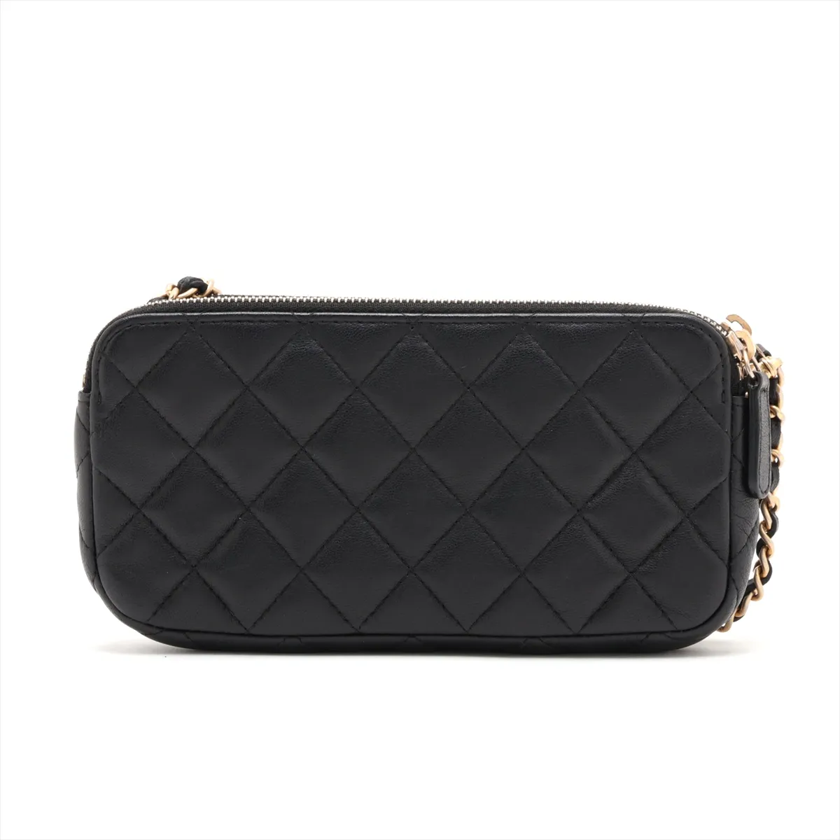 Matelassé Lambskin Chain Wallet, Black with Gold Hardware, 28039480, Serial Number 28 — view 2