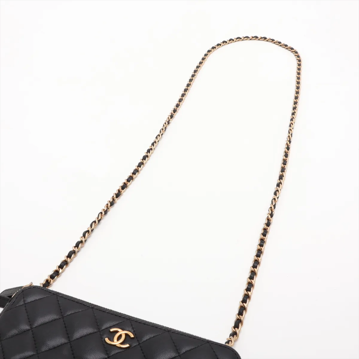 Matelassé Lambskin Chain Wallet, Black with Gold Hardware, 28039480, Serial Number 28 — view 5