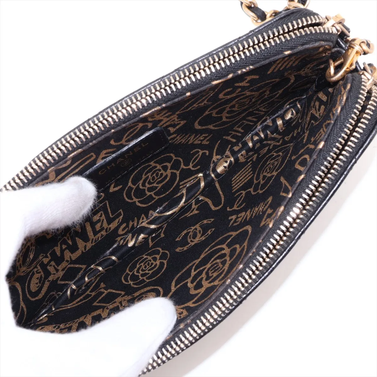 Matelassé Lambskin Chain Wallet, Black with Gold Hardware, 28039480, Serial Number 28 — view 7