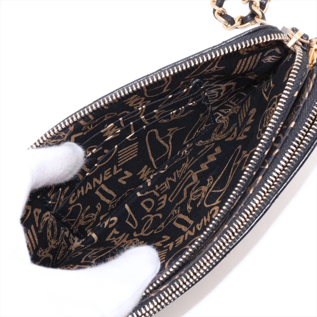 Matelassé Lambskin Chain Wallet, Black with Gold Hardware, 28039480, Serial Number 28 — view 8