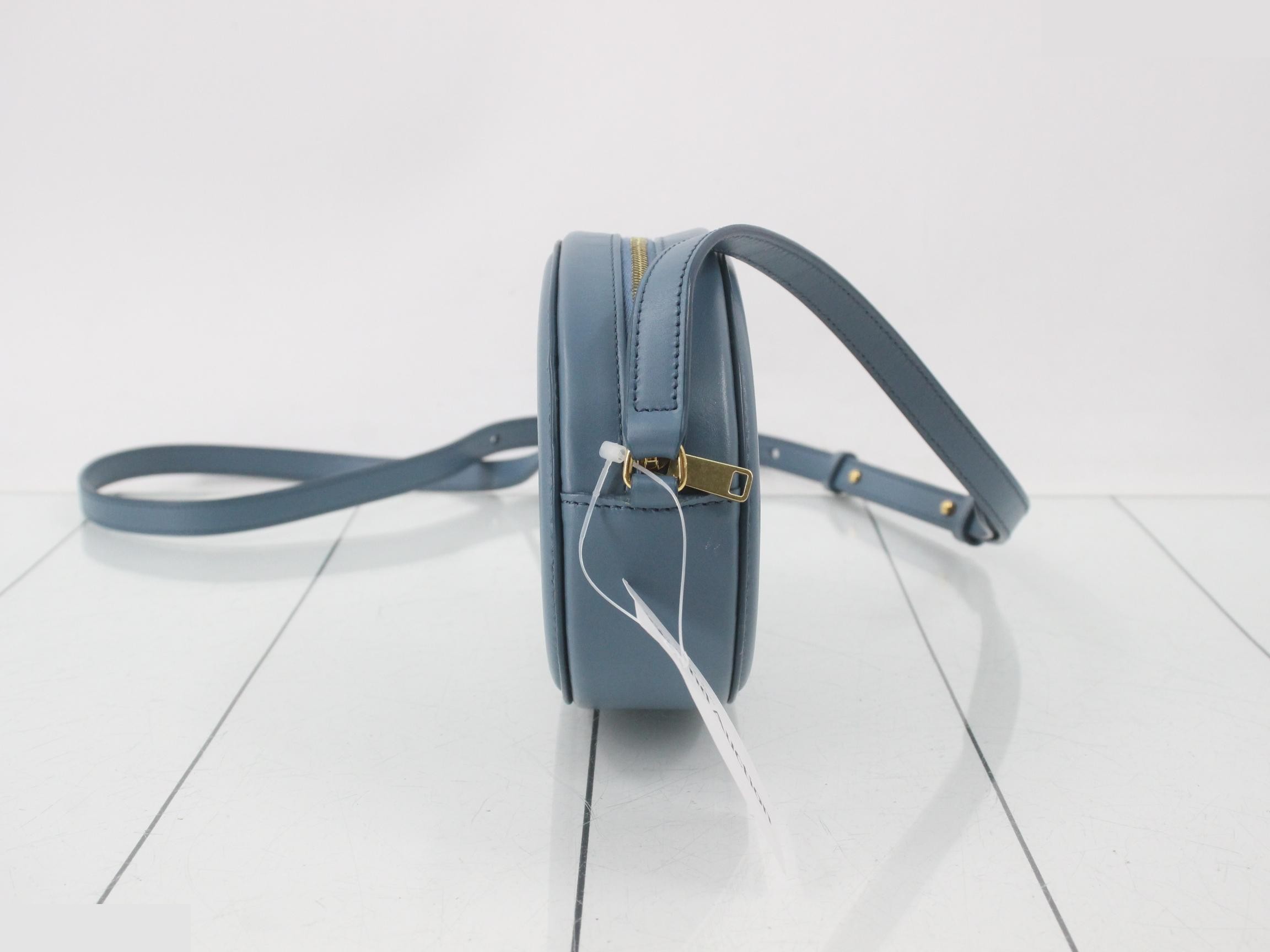 Triomphe Shoulder Bag/Pochette, Leather, Blue — view 4