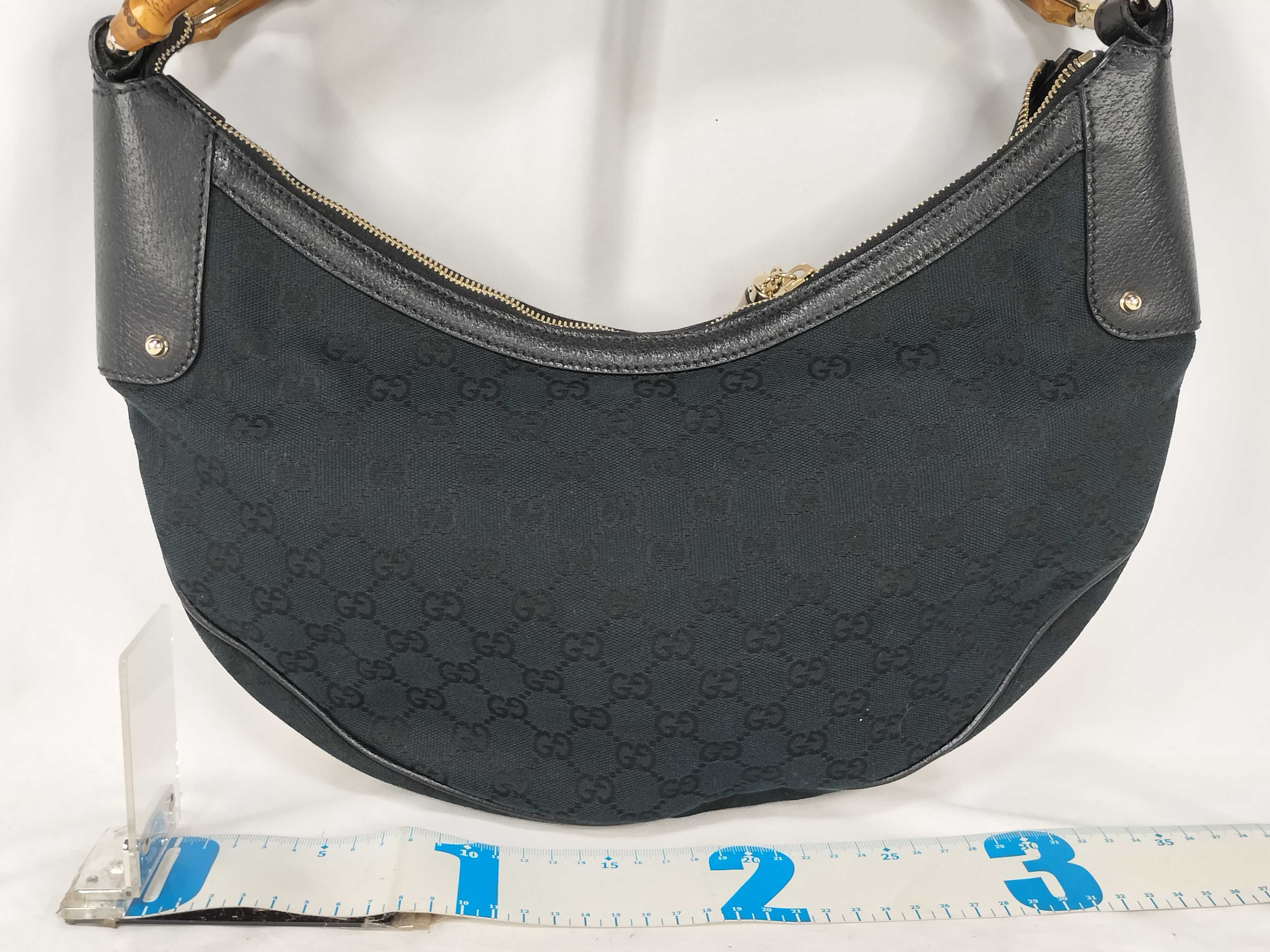 Bamboo Shoulder Bag, Black Canvas GG Monogram, 137577 — view 2