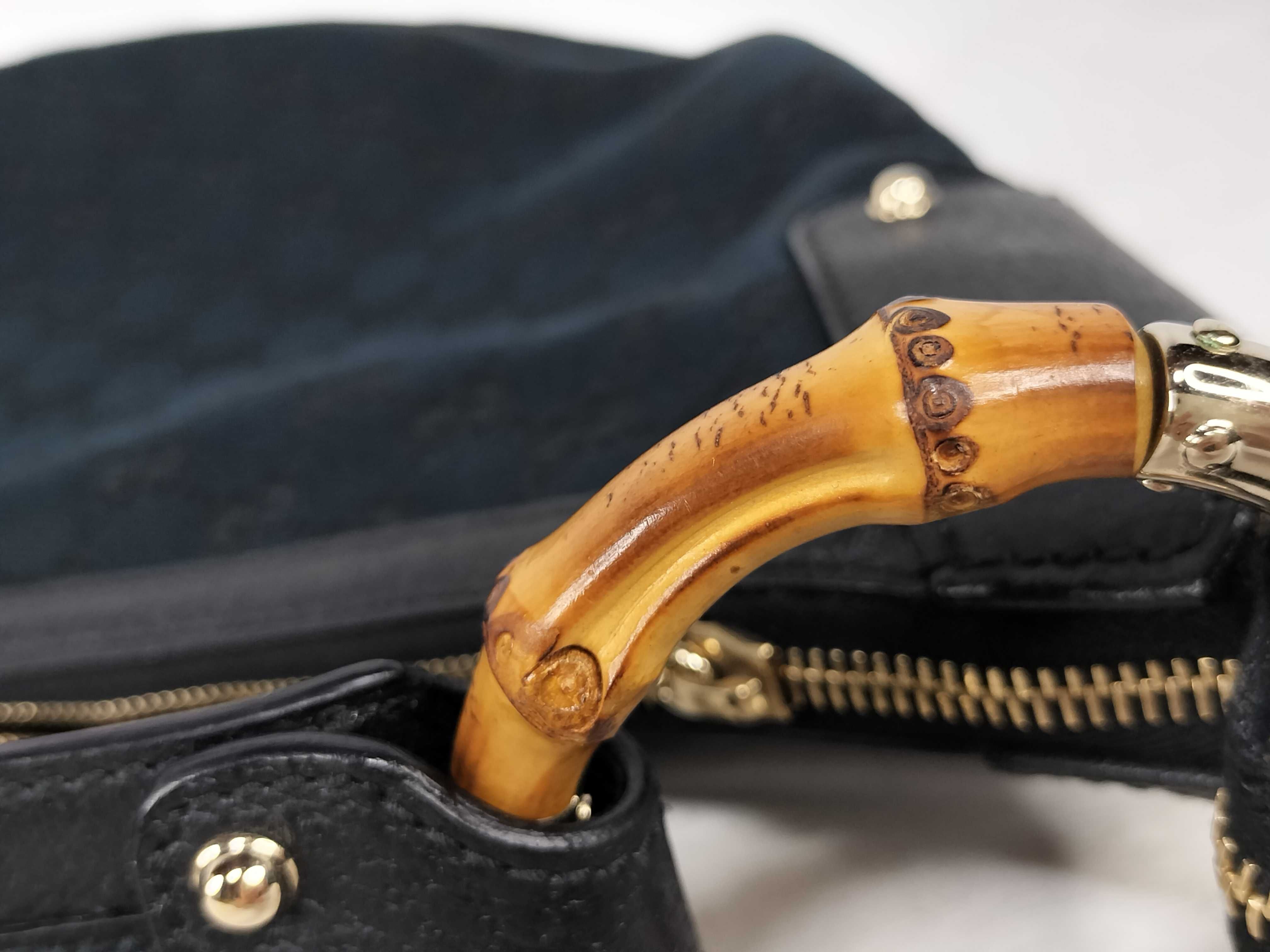 Bamboo Shoulder Bag, Black Canvas GG Monogram, 137577 — view 13