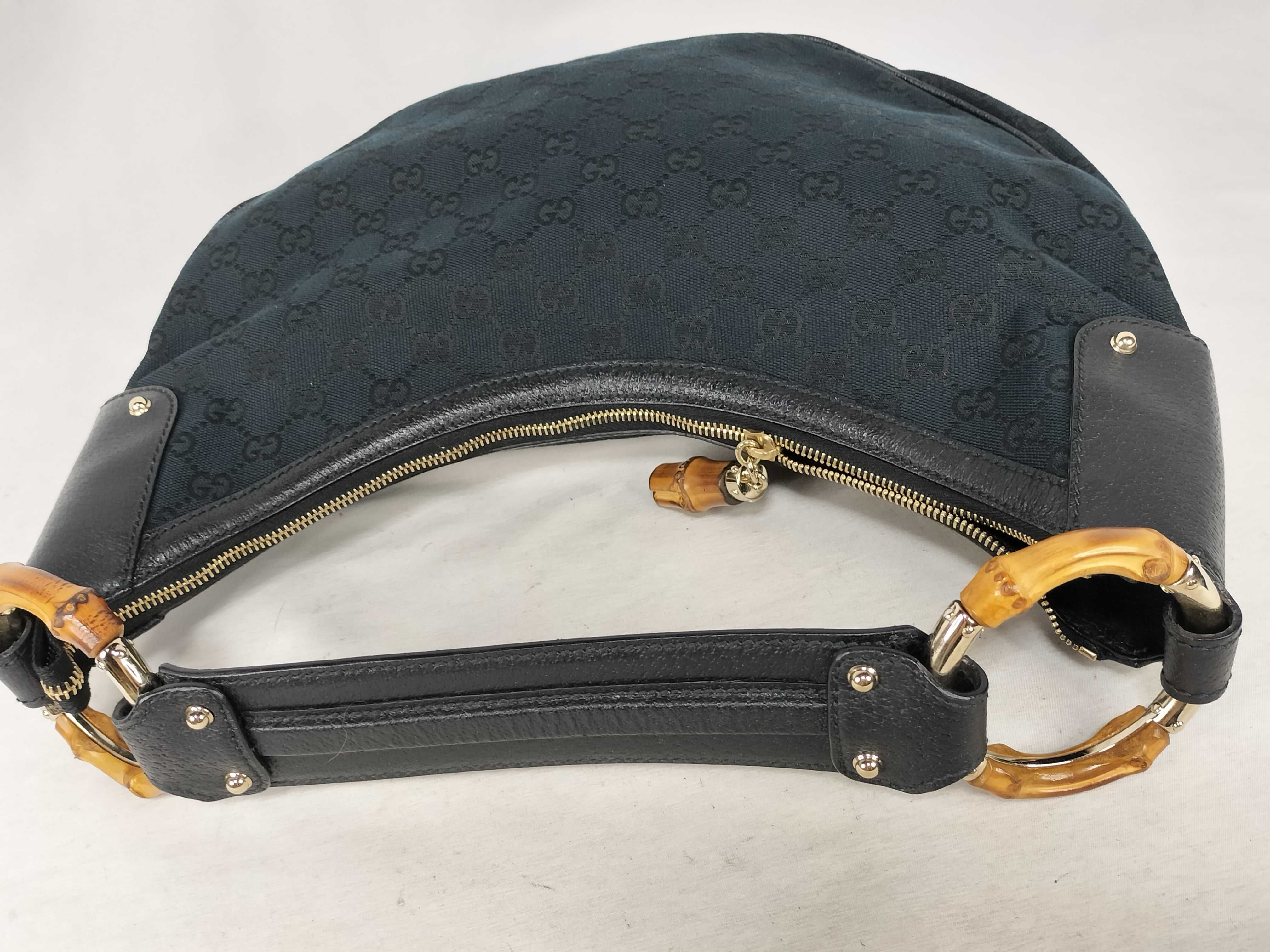 Bamboo Shoulder Bag, Black Canvas GG Monogram, 137577 — view 3