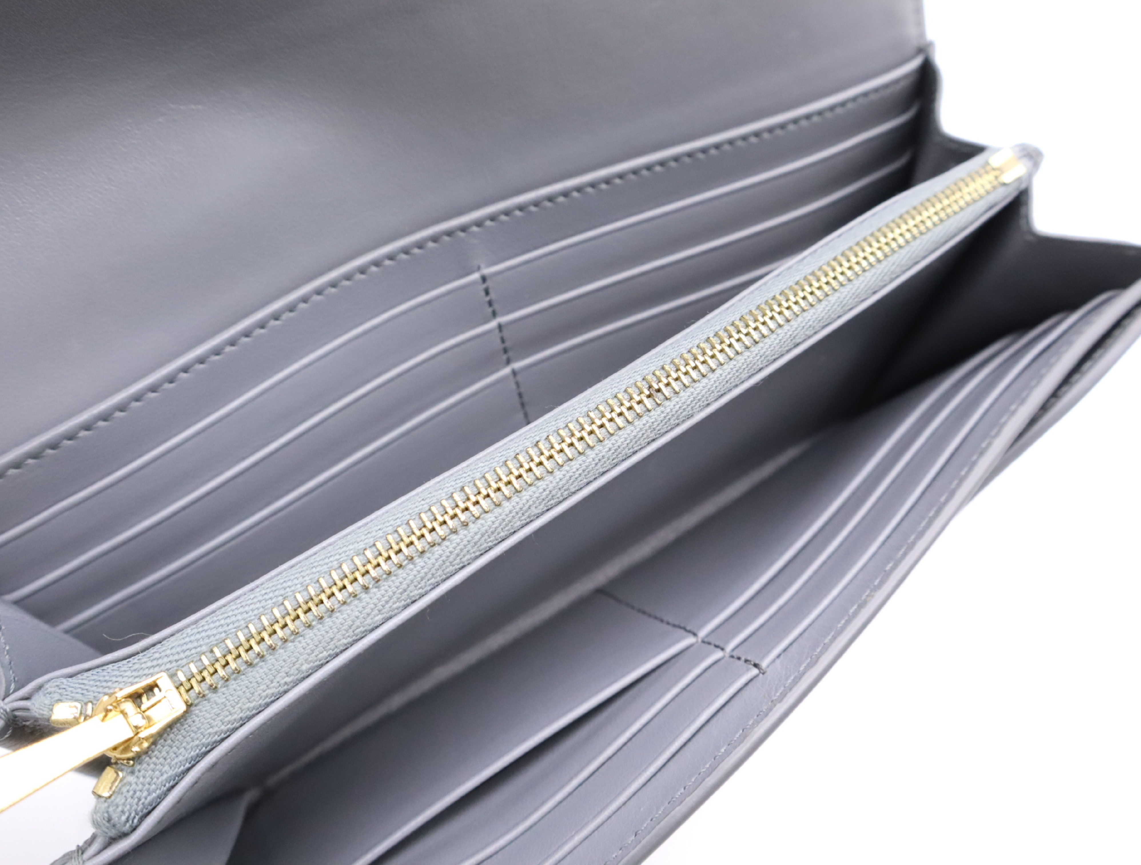 10B563BEL Grained Calfskin Large Flap Wallet, Gray — view 10