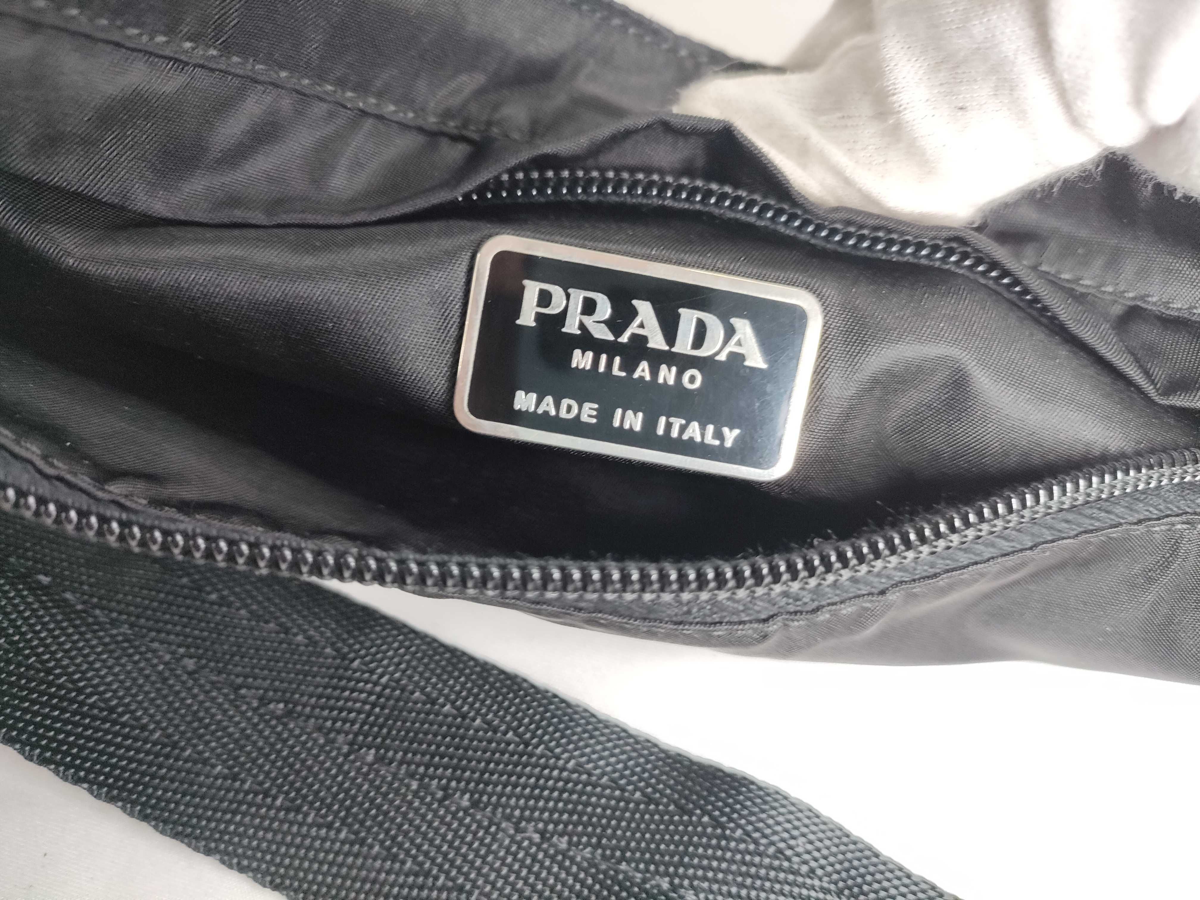 Nylon Body Bag Waist Bag with Triangle Logo, Black — view 11