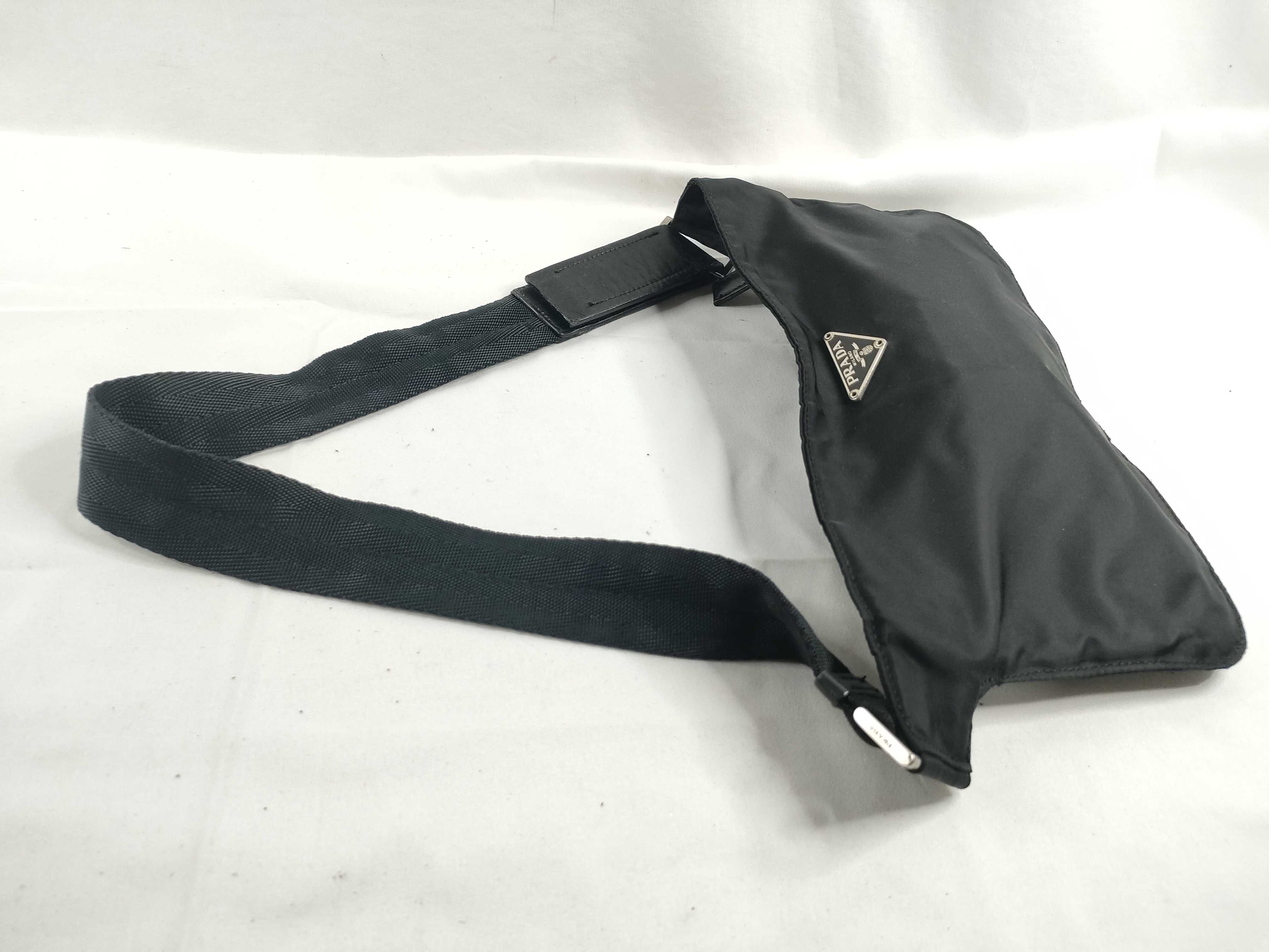 Nylon Body Bag Waist Bag with Triangle Logo, Black — view 6