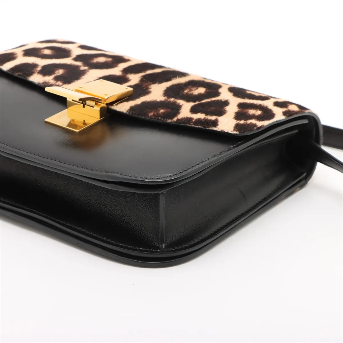 Classic Box Haraco x Leather Shoulder Bag Brown x Black — view 3