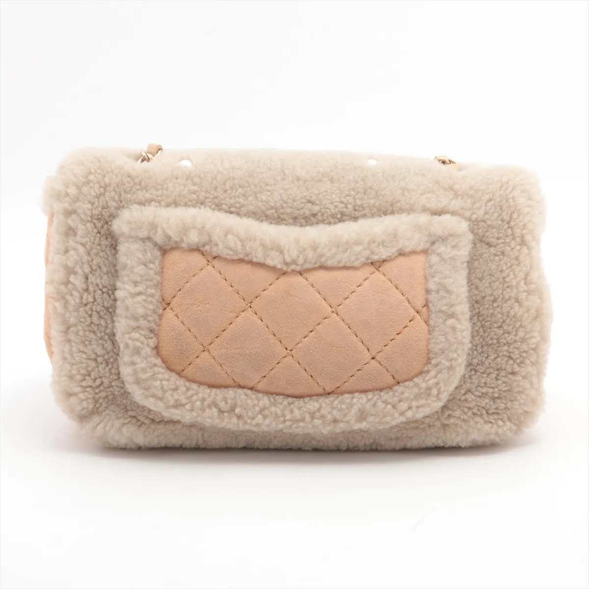 Cocomark Mouton Single Flap Double Chain Bag Pearl Beige Gold Hardware 20192819 20s — view 2