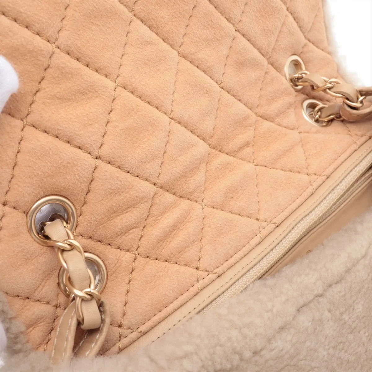 Cocomark Mouton Single Flap Double Chain Bag Pearl Beige Gold Hardware 20192819 20s — view 14