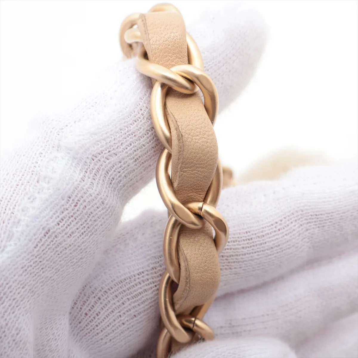 Cocomark Mouton Single Flap Double Chain Bag Pearl Beige Gold Hardware 20192819 20s — view 15